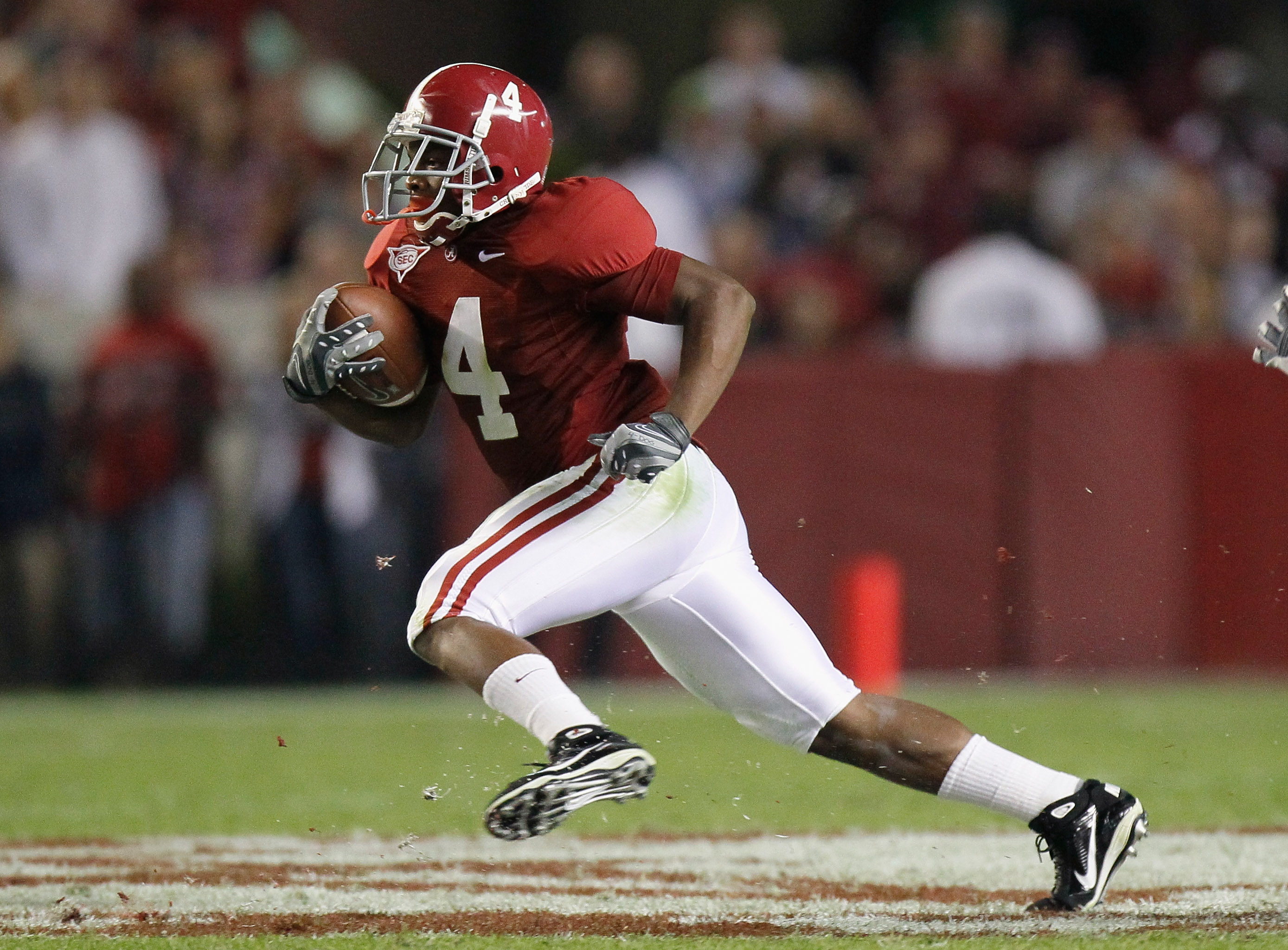 TUSCALOOSA, AL - OCTOBER 16:  Marquis Maze #4 of the Alabama Crimson Tide against the Ole Miss Rebels at Bryant-Denny Stadium on October 16, 2010 in Tuscaloosa, Alabama.  (Photo by Kevin C. Cox/Getty Images)