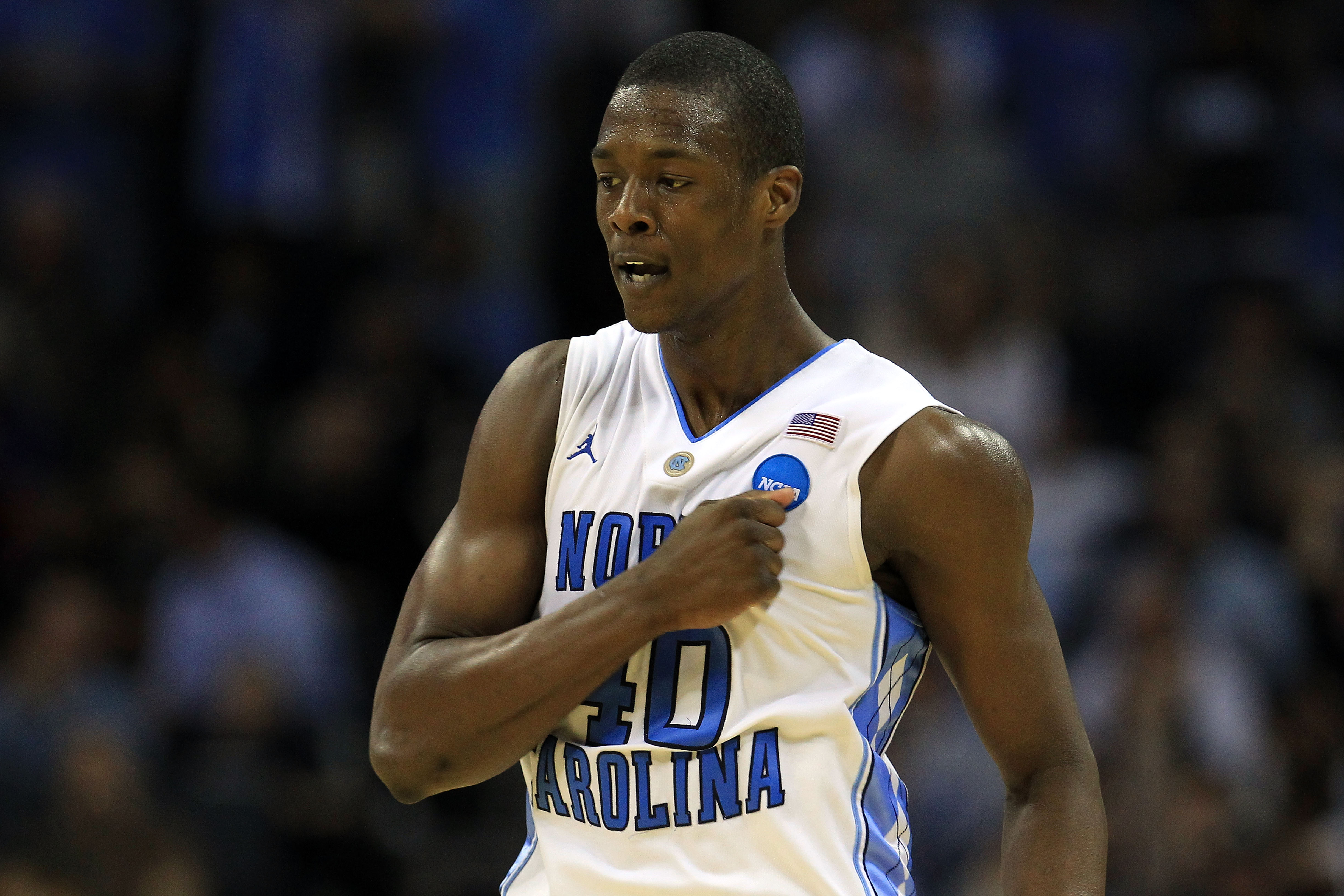 CHARLOTTE, NC - MARCH 20:  Harrison Barnes #40 of the North Carolina Tar Heels reacts in the second half while taking on the Washington Huskies during the third round of the 2011 NCAA men's basketball tournament at Time Warner Cable Arena on March 20, 201