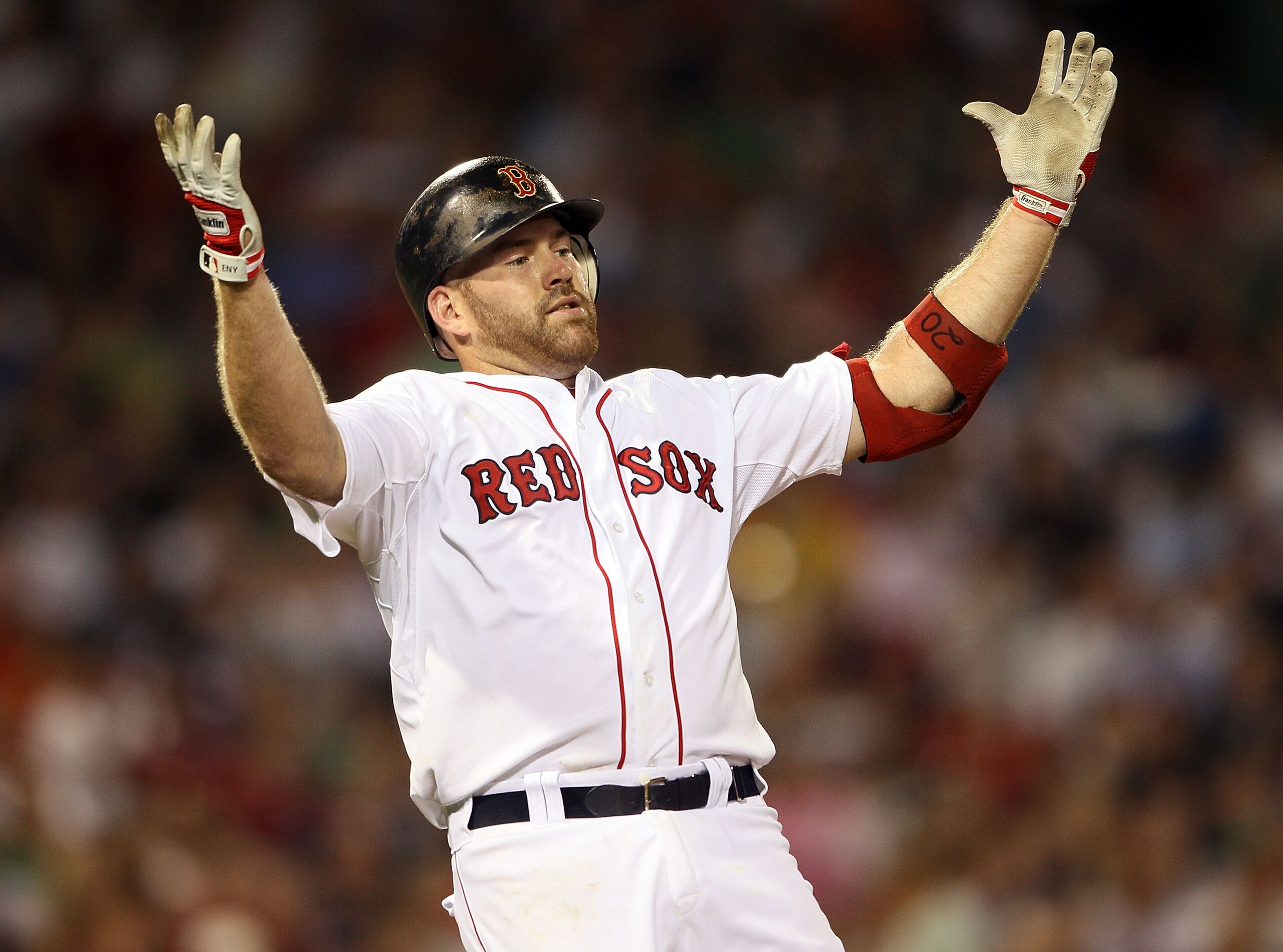 BOSTON - JULY 15: Kevin Youkilis #20 of the Boston Red Sox reacts after he hit a pop fly out in the sixth inning against the Texas Rangers on July 15, 2010 at Fenway Park in Boston, Massachusetts. (Photo by Elsa/Getty Images) BOSTON - JULY 15: Kevin Youkilis #20 of the Boston Red Sox reacts after he hit a pop fly out in the sixth inning against the Texas Rangers on July 15, 2010 at Fenway Park in Boston, Massachusetts. (Photo by Elsa/Getty Images)