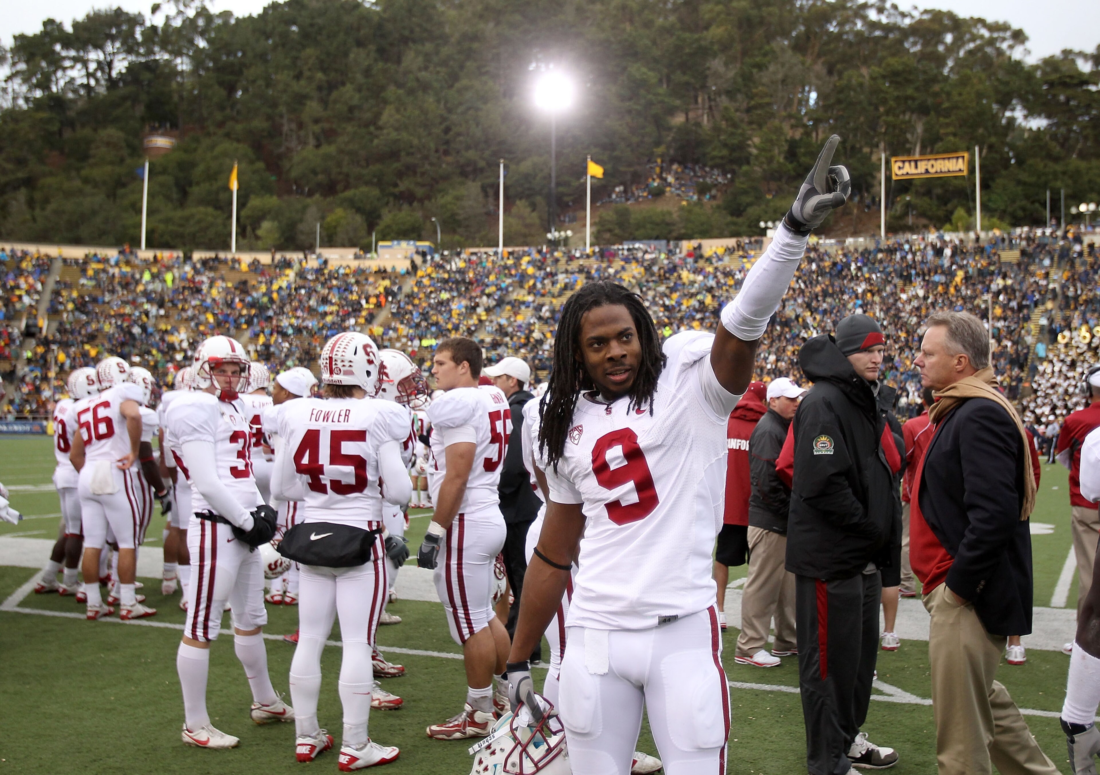 BERKELEY, CA - NOVEMBER 20: Richard Sherman #9 of the Stanford Cardinal celebrates after beating the California Golden Bears at California Memorial Stadium on November 20, 2010 in Berkeley, California. (Photo by Ezra Shaw/Getty Images) BERKELEY, CA - NOVEMBER 20: Richard Sherman #9 of the Stanford Cardinal celebrates after beating the California Golden Bears at California Memorial Stadium on November 20, 2010 in Berkeley, California. (Photo by Ezra Shaw/Getty Images)