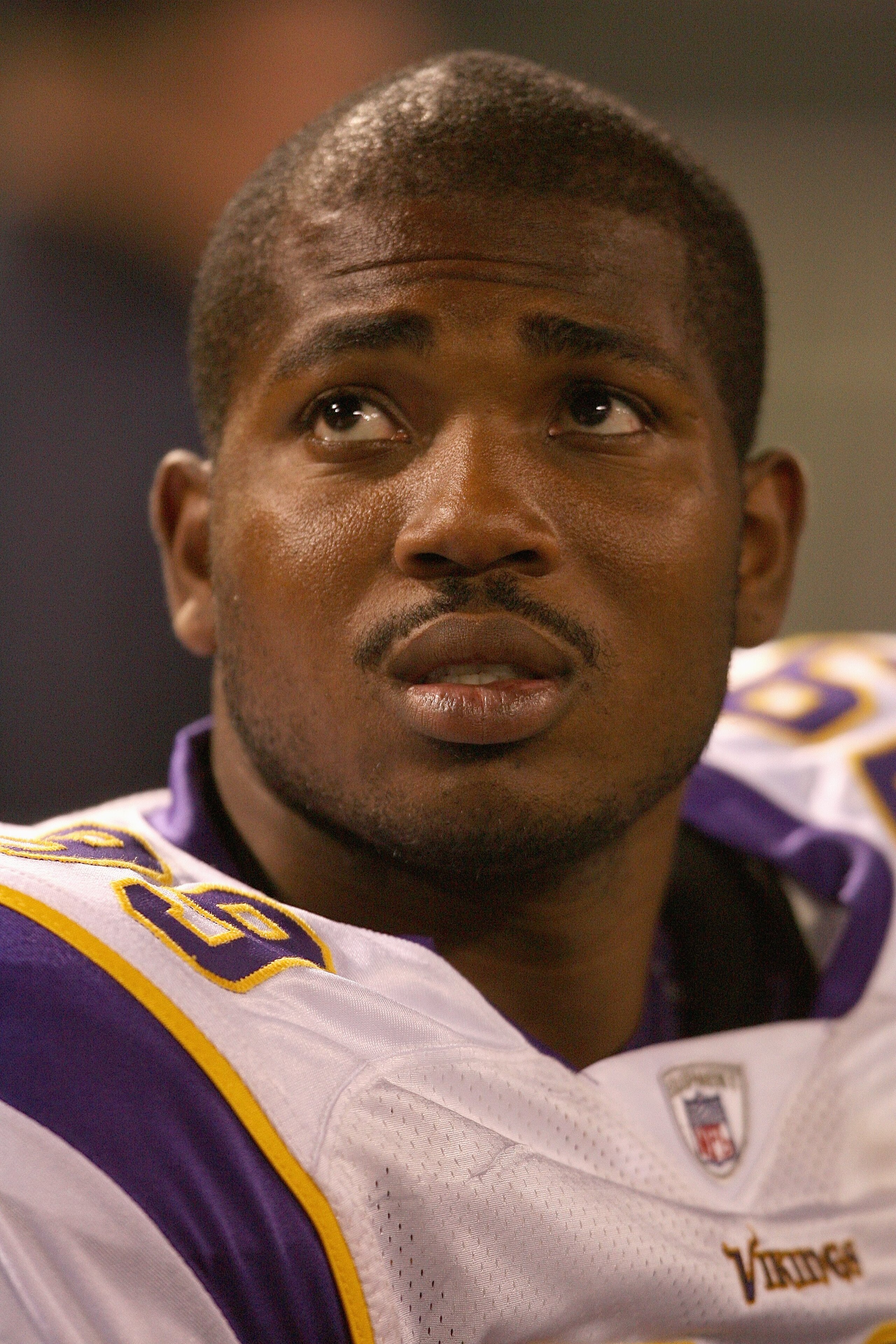 EAST RUTHERFORD, NJ - AUGUST 17:  Erasmus James #99 of the Minnesota Vikings looks on against the New York Jets during their preseason game on August 17, 2007 at Giants Stadium in East Rutherford, New Jersey. The Jets won 31-16. (Photo by Nick Laham/Getty