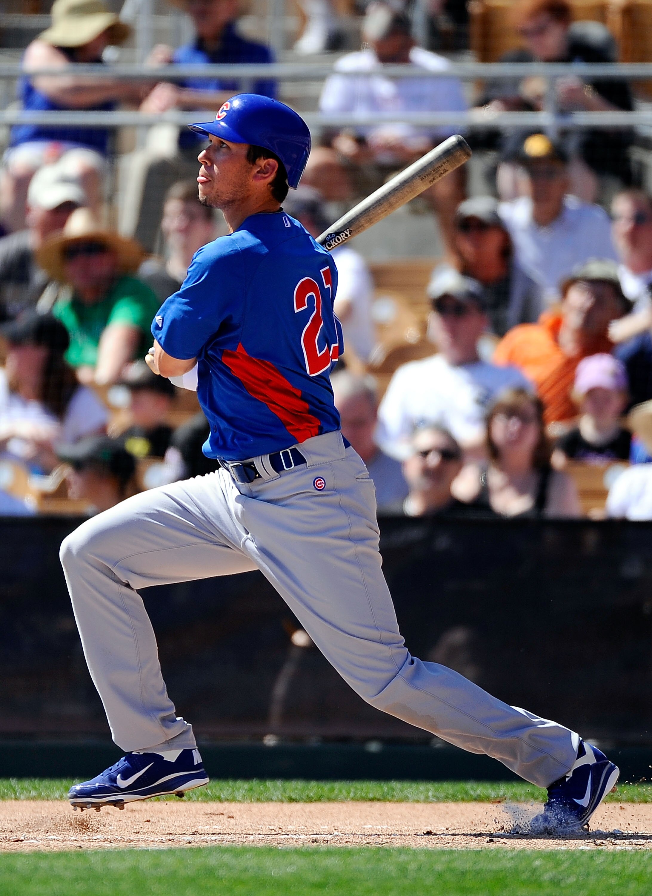 GLENDALE, AZ - MARCH 11:  Tyler Colvin #21 of the Chicago Cubs plays against Chicago White Sox during the spring training baseball gameat Camelback Ranch on March 11, 2011 in Glendale, Arizona.  (Photo by Kevork Djansezian/Getty Images)