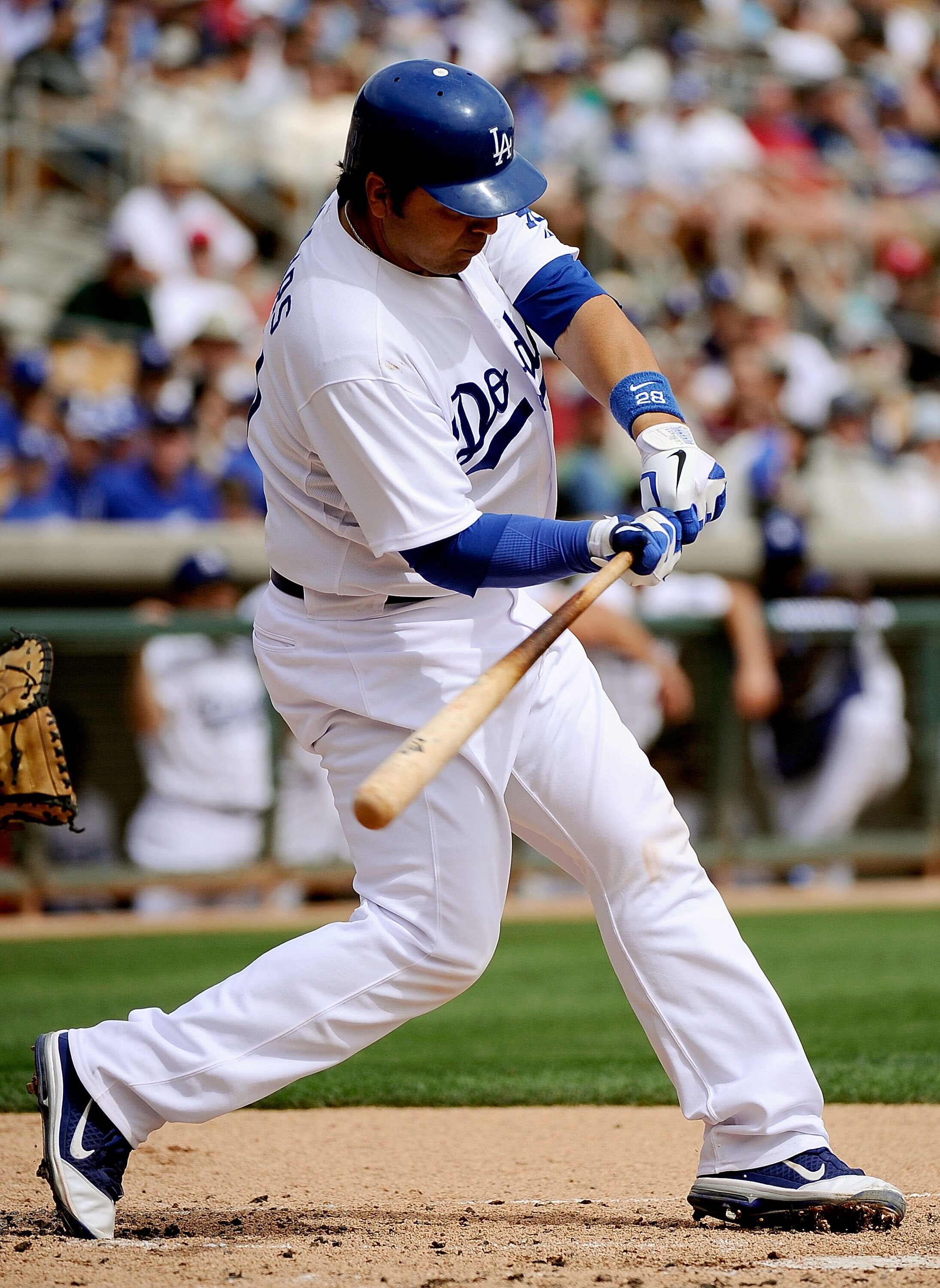 GLENDALE, AZ - MARCH 15: Rod Barajas #28 of the Los Angeles Dodgers plays in the spring training baseball game against the Texas Rangers at Camelback Ranch on March 15, 2011 in Glendale, Arizona. (Photo by Kevork Djansezian/Getty Images) GLENDALE, AZ - MARCH 15: Rod Barajas #28 of the Los Angeles Dodgers plays in the spring training baseball game against the Texas Rangers at Camelback Ranch on March 15, 2011 in Glendale, Arizona. (Photo by Kevork Djansezian/Getty Images)