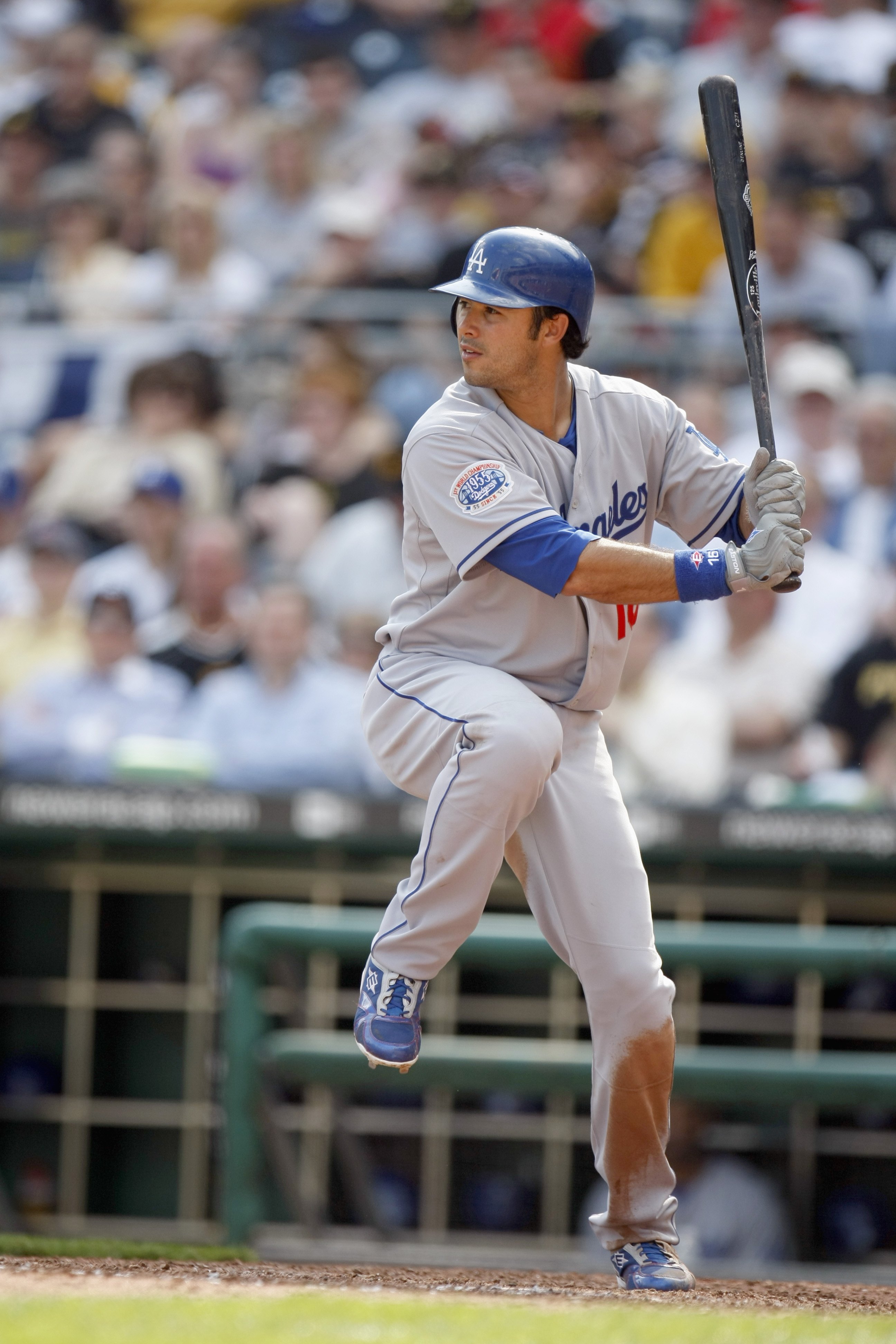 PITTSBURGH - APRIL 05: Andre Ethier #16 of the Los Angeles Dodgers steps into the swing during season home opener game against the Pittsburgh Pirates on April 5, 2010 at PNC Park in Pittsburgh, Pennsylvania. Pittsburgh won the game 11-5. (Photo by Gregory PITTSBURGH - APRIL 05: Andre Ethier #16 of the Los Angeles Dodgers steps into the swing during season home opener game against the Pittsburgh Pirates on April 5, 2010 at PNC Park in Pittsburgh, Pennsylvania. Pittsburgh won the game 11-5. (Photo by Gregory
