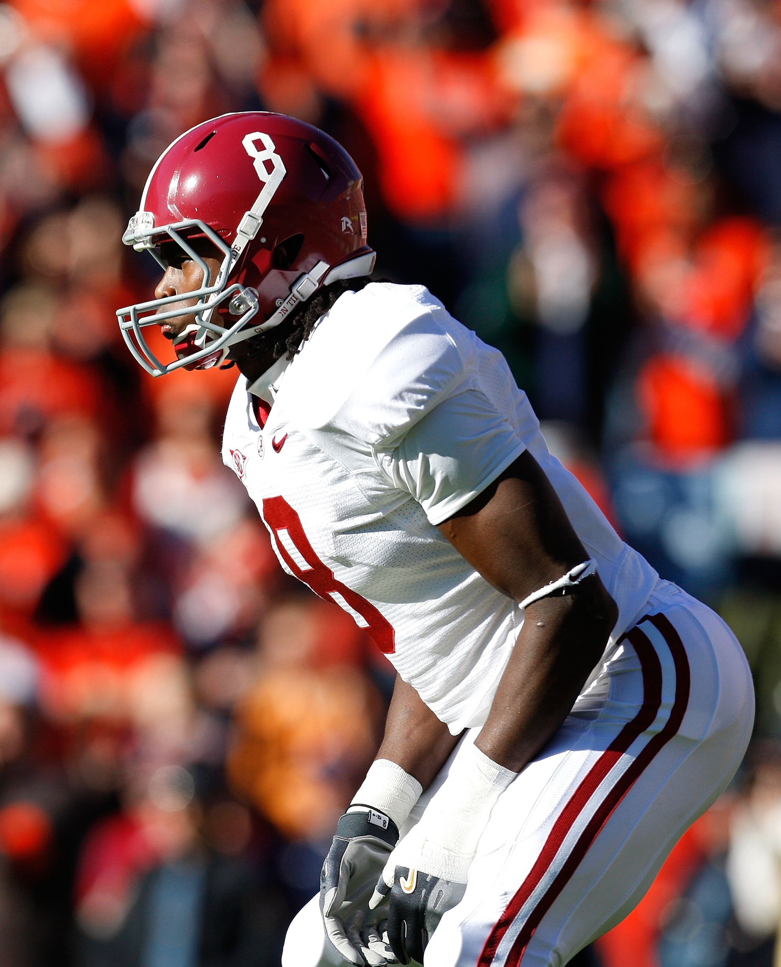 AUBURN, AL - NOVEMBER 27: Julio Jones #8 of the Alabama Crimson Tide against the Auburn Tigers at Jordan-Hare Stadium on November 27, 2009 in Auburn, Alabama. (Photo by Kevin C. Cox/Getty Images) AUBURN, AL - NOVEMBER 27: Julio Jones #8 of the Alabama Crimson Tide against the Auburn Tigers at Jordan-Hare Stadium on November 27, 2009 in Auburn, Alabama. (Photo by Kevin C. Cox/Getty Images)