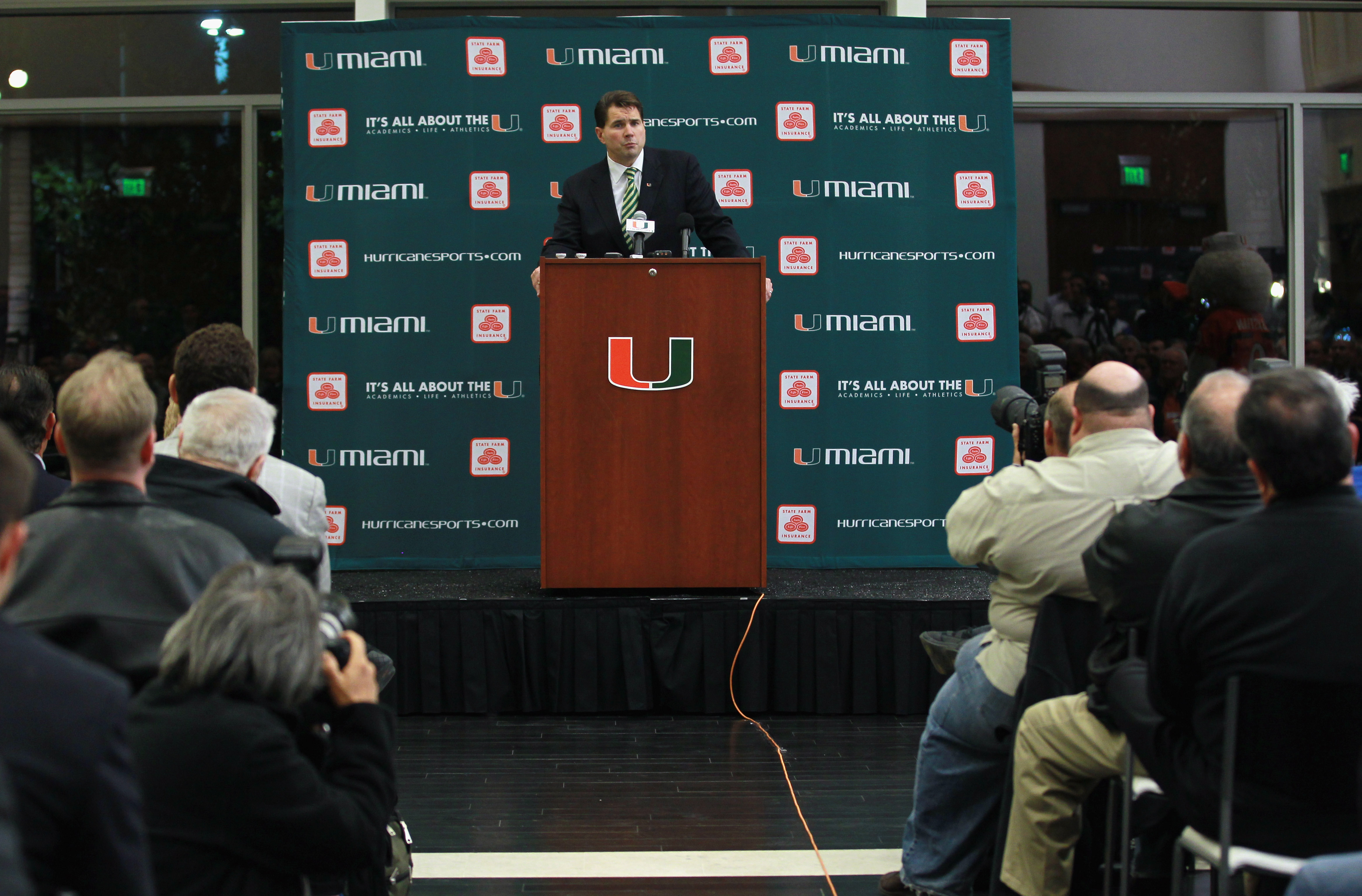 CORAL GABLES, FL - DECEMBER 13:  Former Temple University football coach Al Golden, 41, speaks to the media after being introduced as the new head coach at the University of Miami  on December 13, 2010 in Coral Gables, Florida.  Golden is replacing Randy 