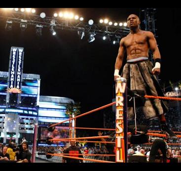 Floyd Mayweather celebrating after his victory over Big Show at Wrestlemania 24.