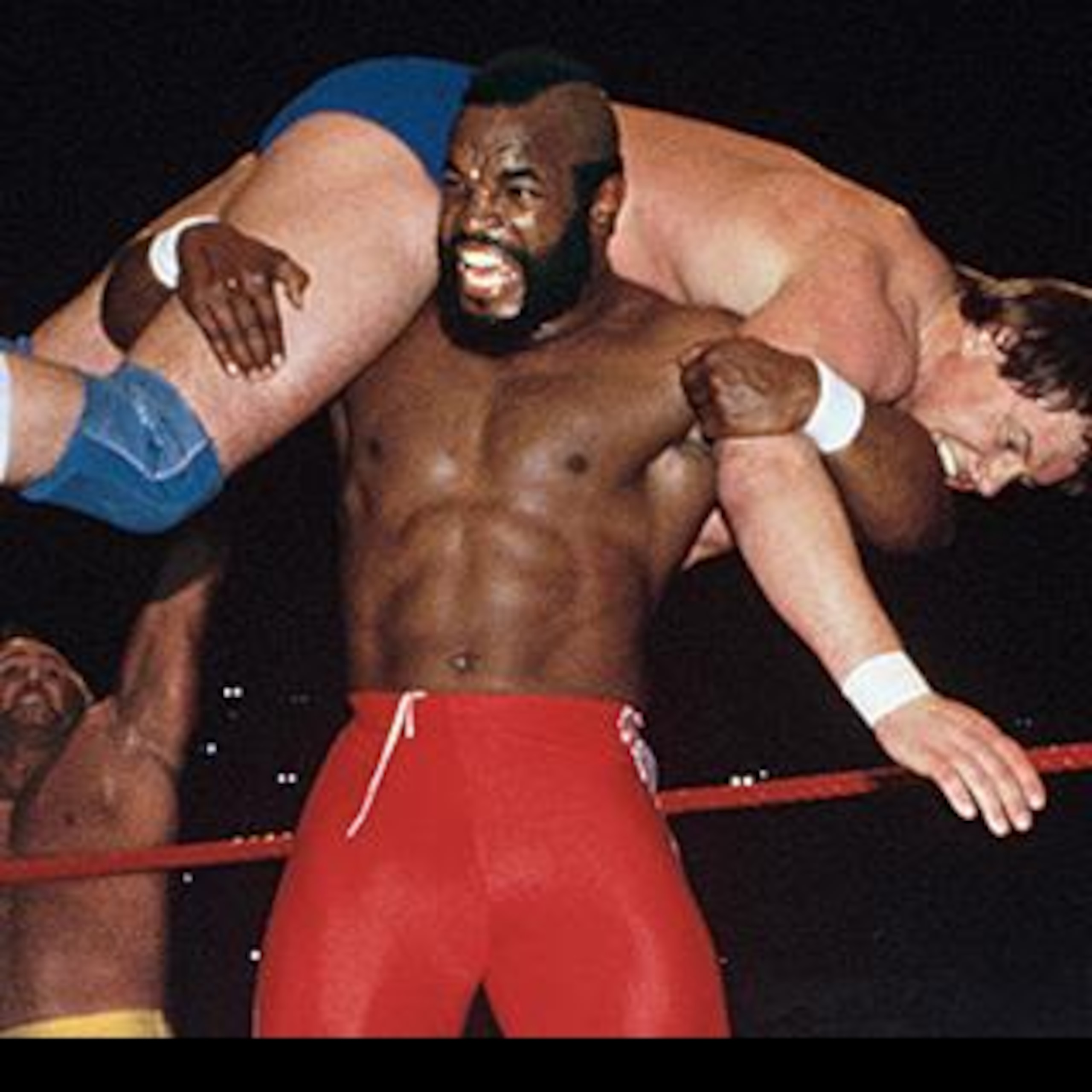 Mr. T battling at the first WrestleMania.