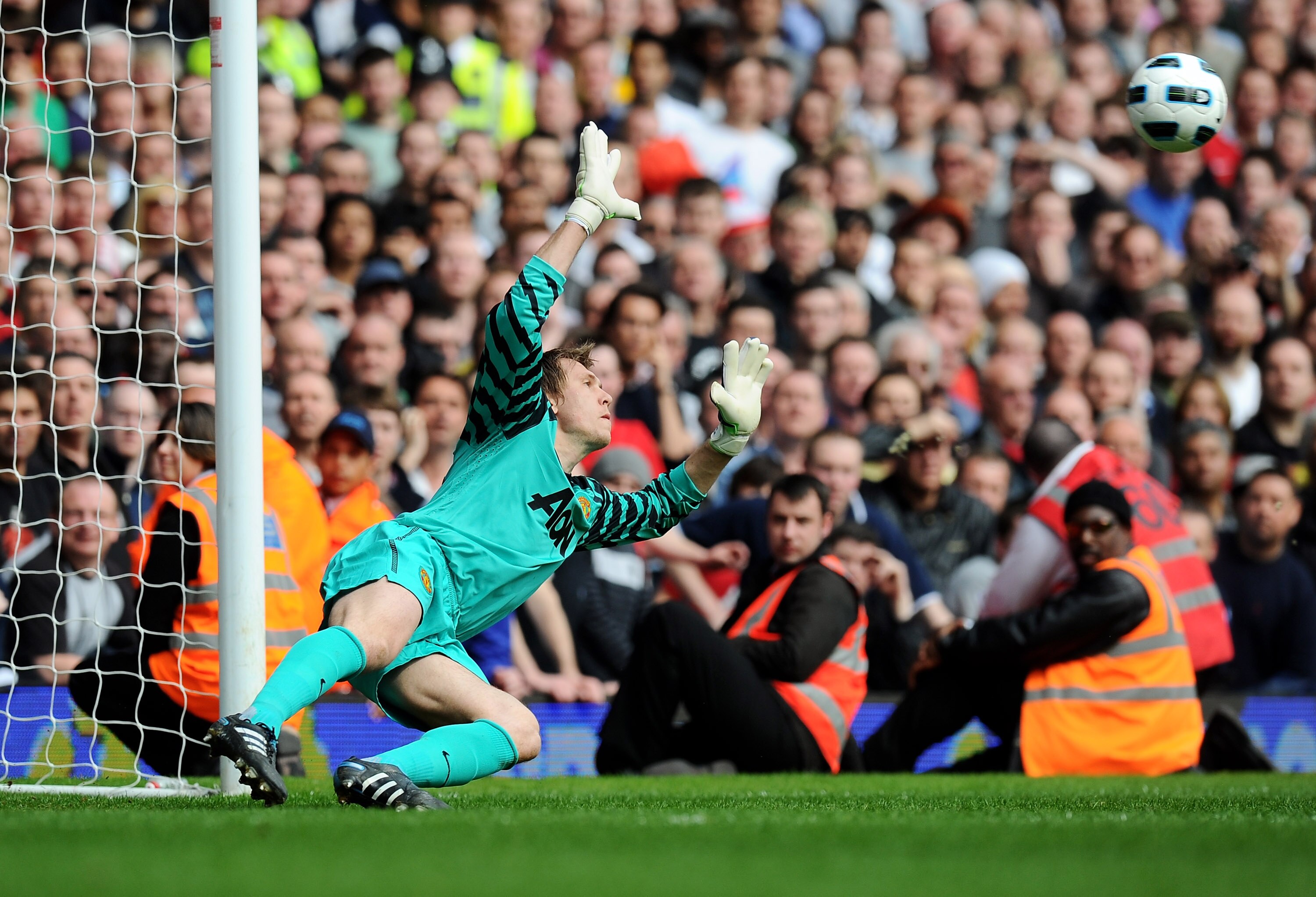 LONDON, ENGLAND - APRIL 02:  Tomasz Kuszczak of Manchester United fails to stop Mark Noble of West Ham United's second penalty during the Barclays Premier League match between West Ham United and Manchester United at the Boleyn Ground on April 2, 2011 in