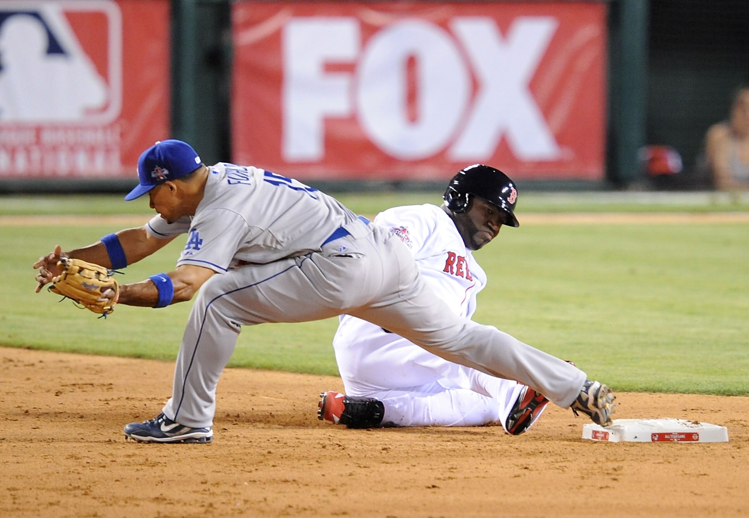 ANAHEIM, CA - JULY 13:  American League All-Star David Ortiz #34 of the Boston Red Sox slides in out at second base on a force out in the bottom of the ninth inning during the 81st MLB All-Star Game at Angel Stadium of Anaheim on July 13, 2010 in Anaheim,