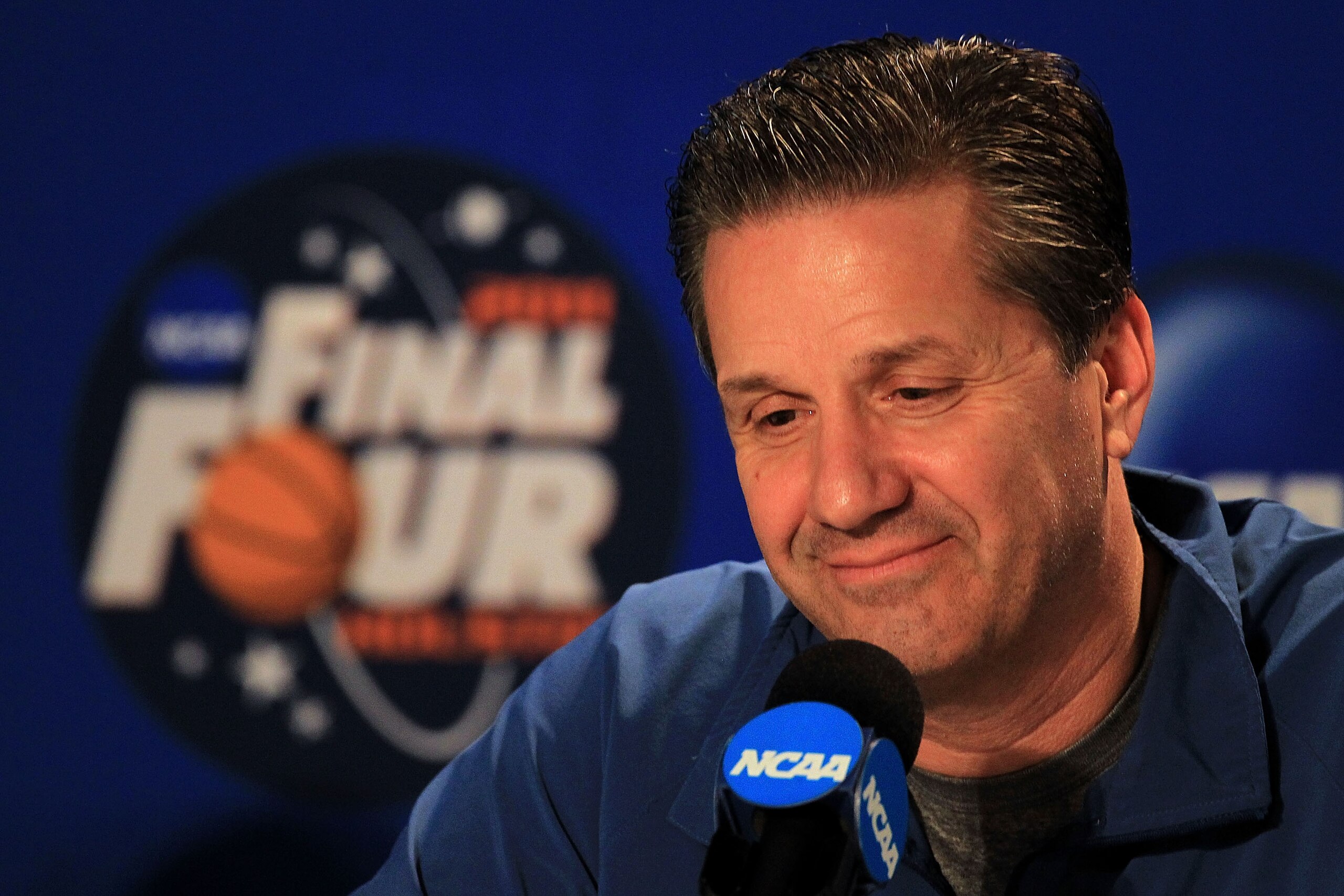 HOUSTON, TX - APRIL 01:  Head coach John Calipari of the Kentucky Wildcats addresses the media after practice prior to the 2011 Final Four of the NCAA Division I Men's Basketball Tournament at Reliant Stadium on April 1, 2011 in Houston, Texas.  (Photo by