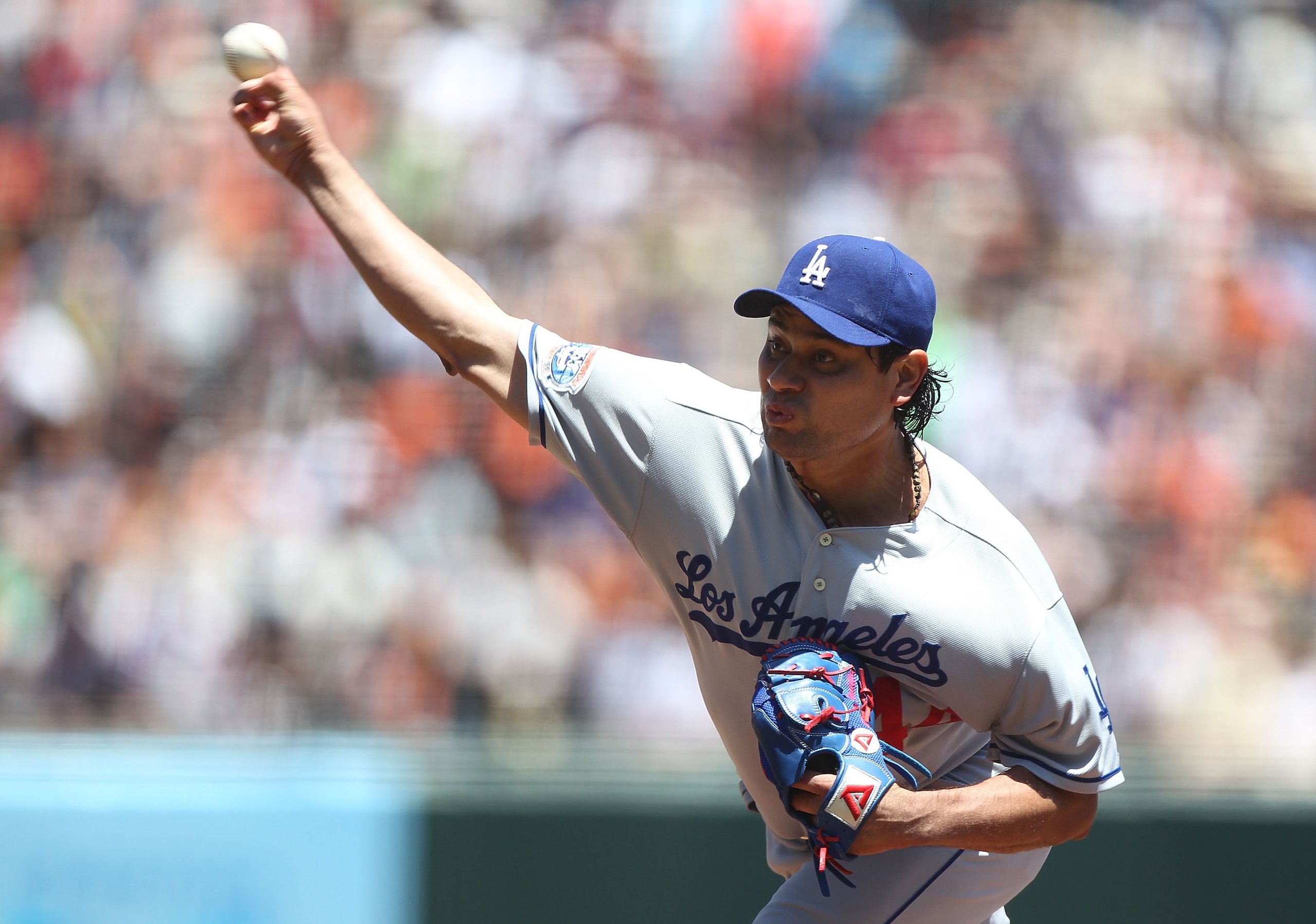 SAN FRANCISCO - JUNE 30: Vincente Padilla #44 of the Los Angeles Dodgers pitches against the San Francisco Giants during an MLB game at AT&T Park on June 30, 2010 in San Francisco, California. (Photo by Jed Jacobsohn/Getty Images) SAN FRANCISCO - JUNE 30: Vincente Padilla #44 of the Los Angeles Dodgers pitches against the San Francisco Giants during an MLB game at AT&T Park on June 30, 2010 in San Francisco, California. (Photo by Jed Jacobsohn/Getty Images)