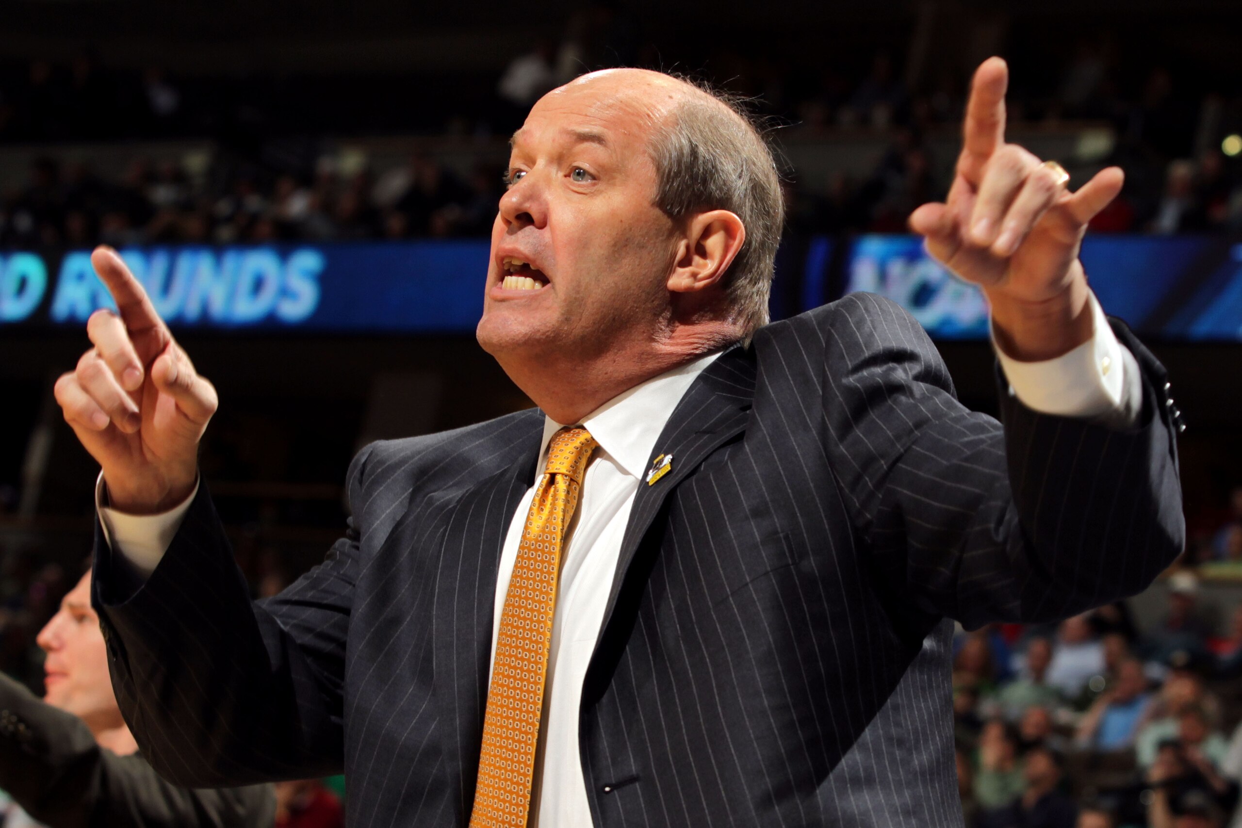 DENVER, CO - MARCH 17: Head coach Kevin Stallings of the Vanderbilt Commodores shouts from the bench against the Richmond Spiders during the second round of the 2011 NCAA men's basketball tournament at Pepsi Center on March 17, 2011 in Denver, Colorado. DENVER, CO - MARCH 17: Head coach Kevin Stallings of the Vanderbilt Commodores shouts from the bench against the Richmond Spiders during the second round of the 2011 NCAA men's basketball tournament at Pepsi Center on March 17, 2011 in Denver, Colorado.