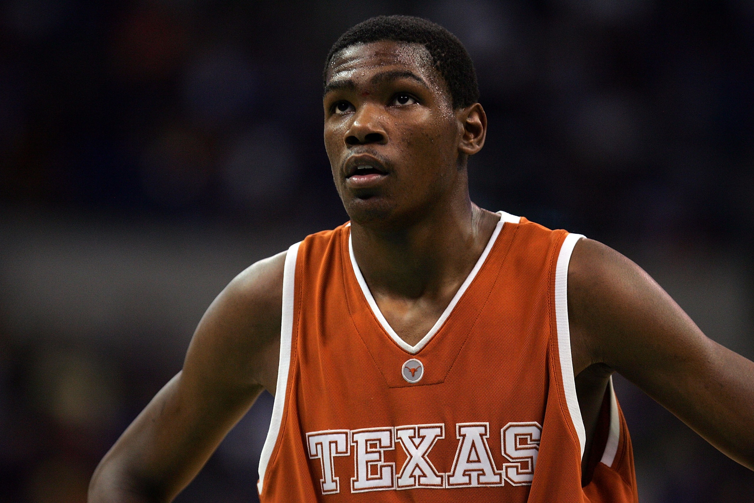 OKLAHOMA CITY - MARCH 11: Guard Kevin Durant #35 of the Texas Longhorns pauses during the finals of the Phillips 66 Big 12 Men's Basketball Championship against the Texas Longhorns at the Ford Center March 11, 2007 in Oklahoma City, Oklahoma. (Photo by OKLAHOMA CITY - MARCH 11: Guard Kevin Durant #35 of the Texas Longhorns pauses during the finals of the Phillips 66 Big 12 Men's Basketball Championship against the Texas Longhorns at the Ford Center March 11, 2007 in Oklahoma City, Oklahoma. (Photo by