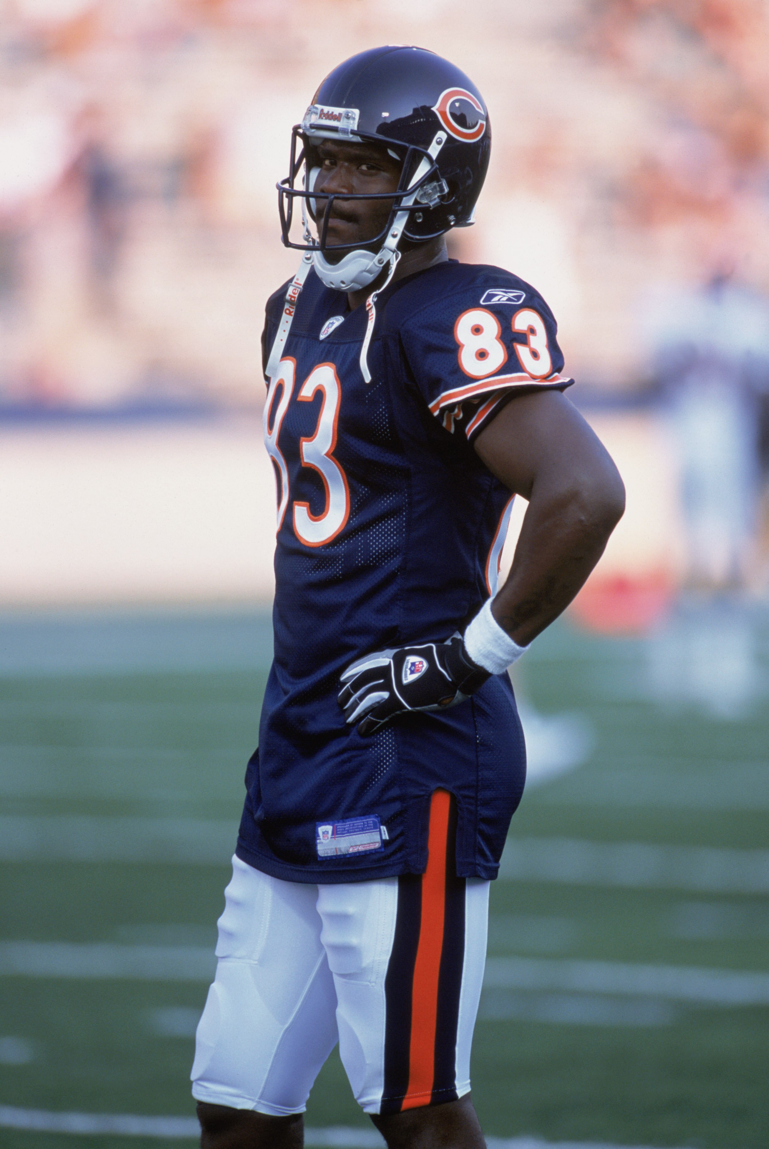 CHAMPAIGN, IL - AUGUST 10:  David Terrell #83 of the Chicago Bears stands on the field during the game against the Denver Broncos on August 10, 2002 at Memorial Stadium in Champaign, Illinois. The Broncos won 27-3. (Photo by: Jonathan Daniel/Getty Images)