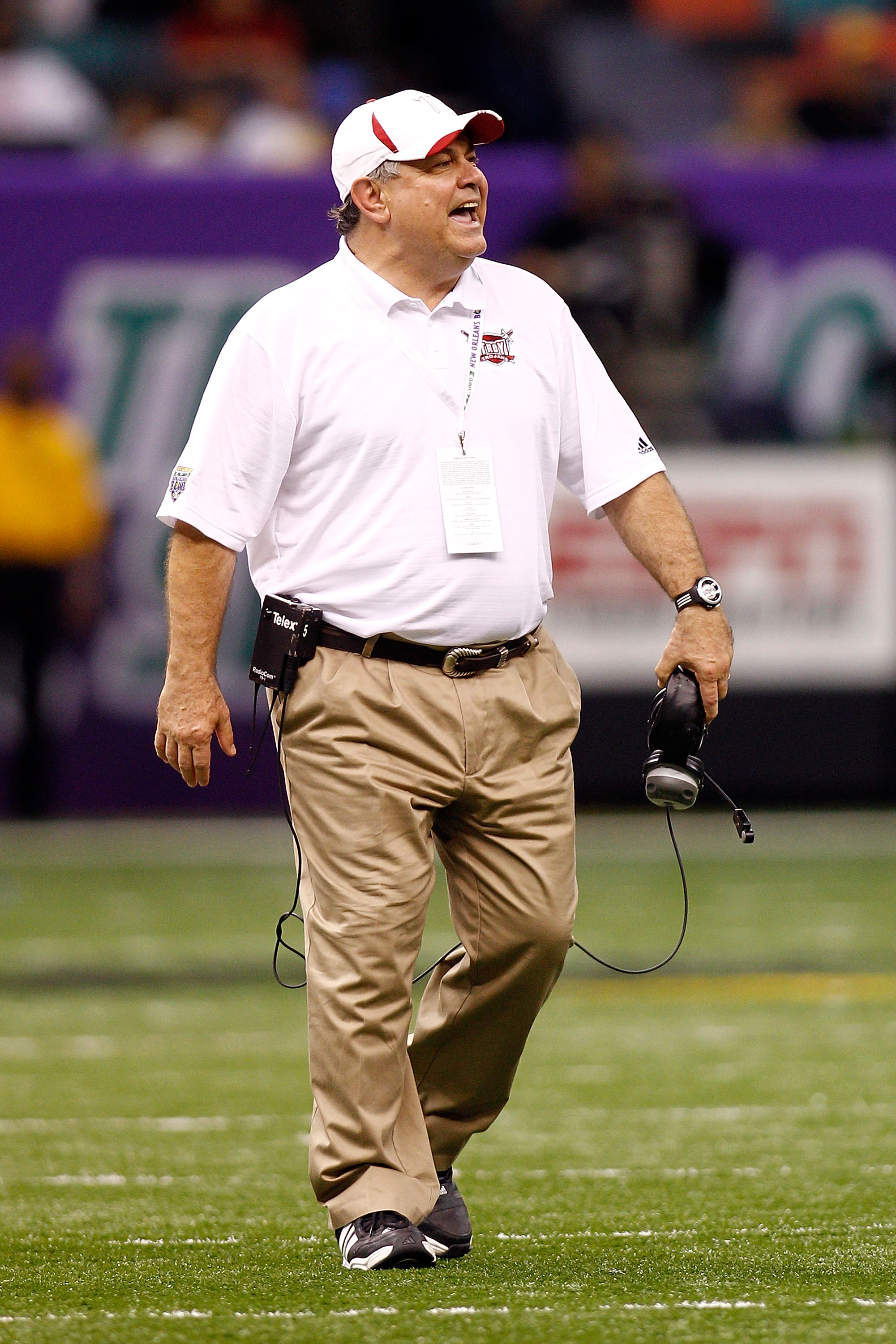NEW ORLEANS, LA - DECEMBER 18:  Head coach Larry Blakeney of the Troy University Trojans calls to a referee during the game against the Ohio University Bobcats during the R&L Carriers New Orleans Bowl at the Louisiana Superdome on December 18, 2010 in New