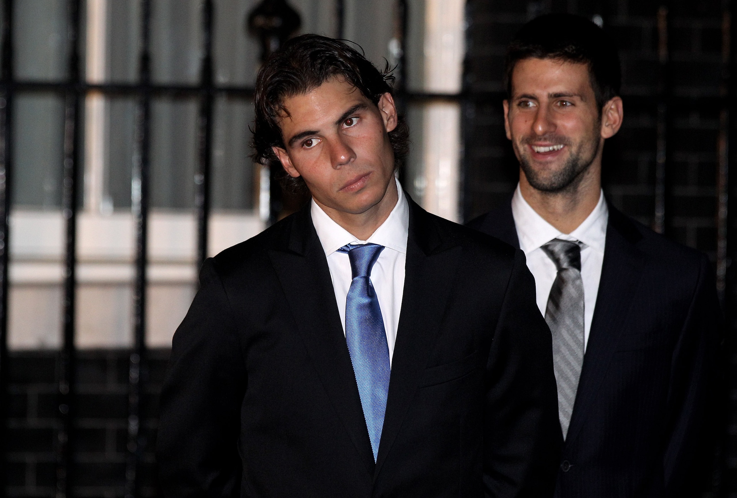 LONDON, ENGLAND - NOVEMBER 18:  Tennis players Rafael Nadal of Spain (L) and Novak Djokovic of Serbia leave Number 10 Downing Street after attending a reception hosted by British Prime Minister David Cameron on November 18, 2010 in London, England. Mr Cam