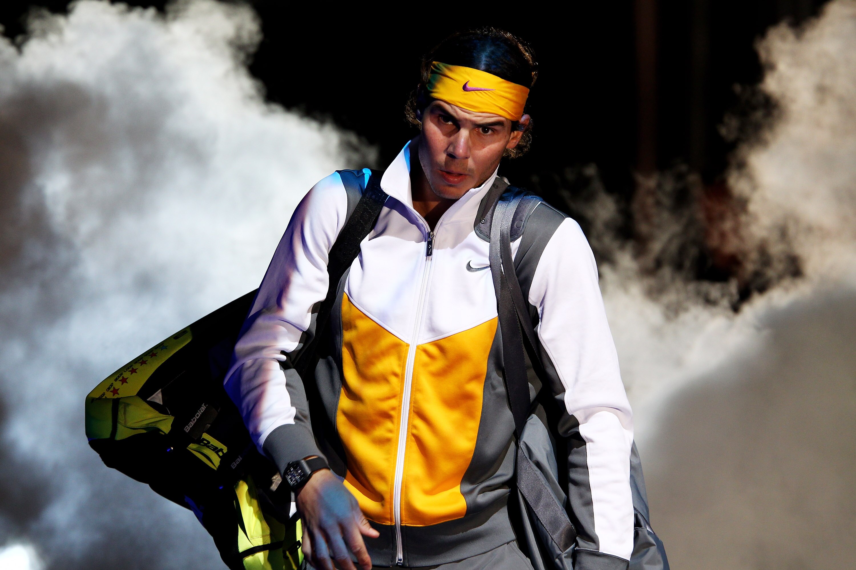 LONDON, ENGLAND - NOVEMBER 24:  Rafael Nadal of Spain walks onto the court before his men's singles match against Novak Djokovic of Serbia during ATP World Tour Finals at O2 Arena on November 24, 2010 in London, England.  (Photo by Clive Brunskill/Getty I