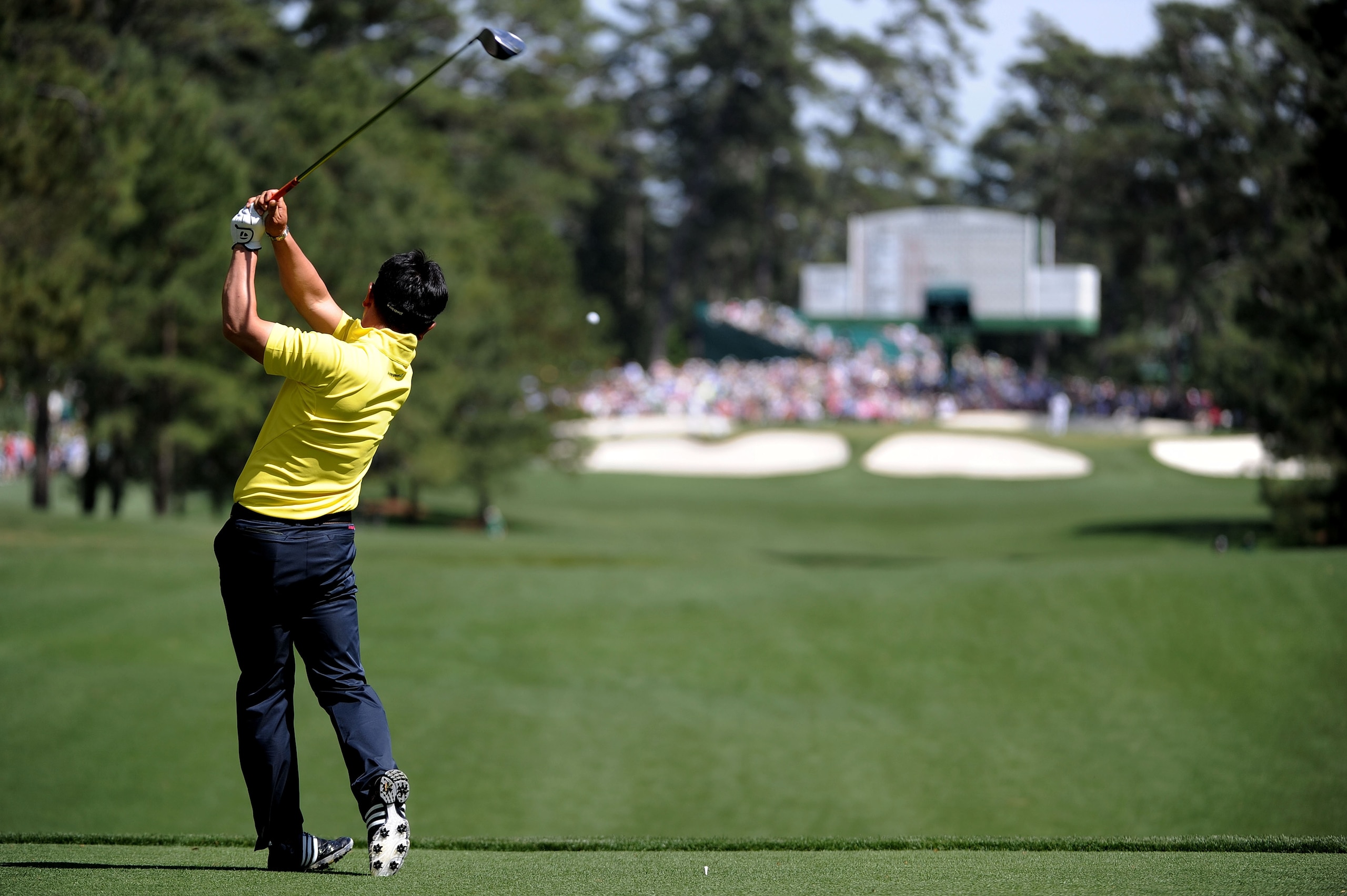 AUGUSTA, GA - APRIL 10:  Y.E. Yang of South Korea plays his tee shot on the seventh hole during the third round of the 2010 Masters Tournament at Augusta National Golf Club on April 10, 2010 in Augusta, Georgia.  (Photo by Harry How/Getty Images)