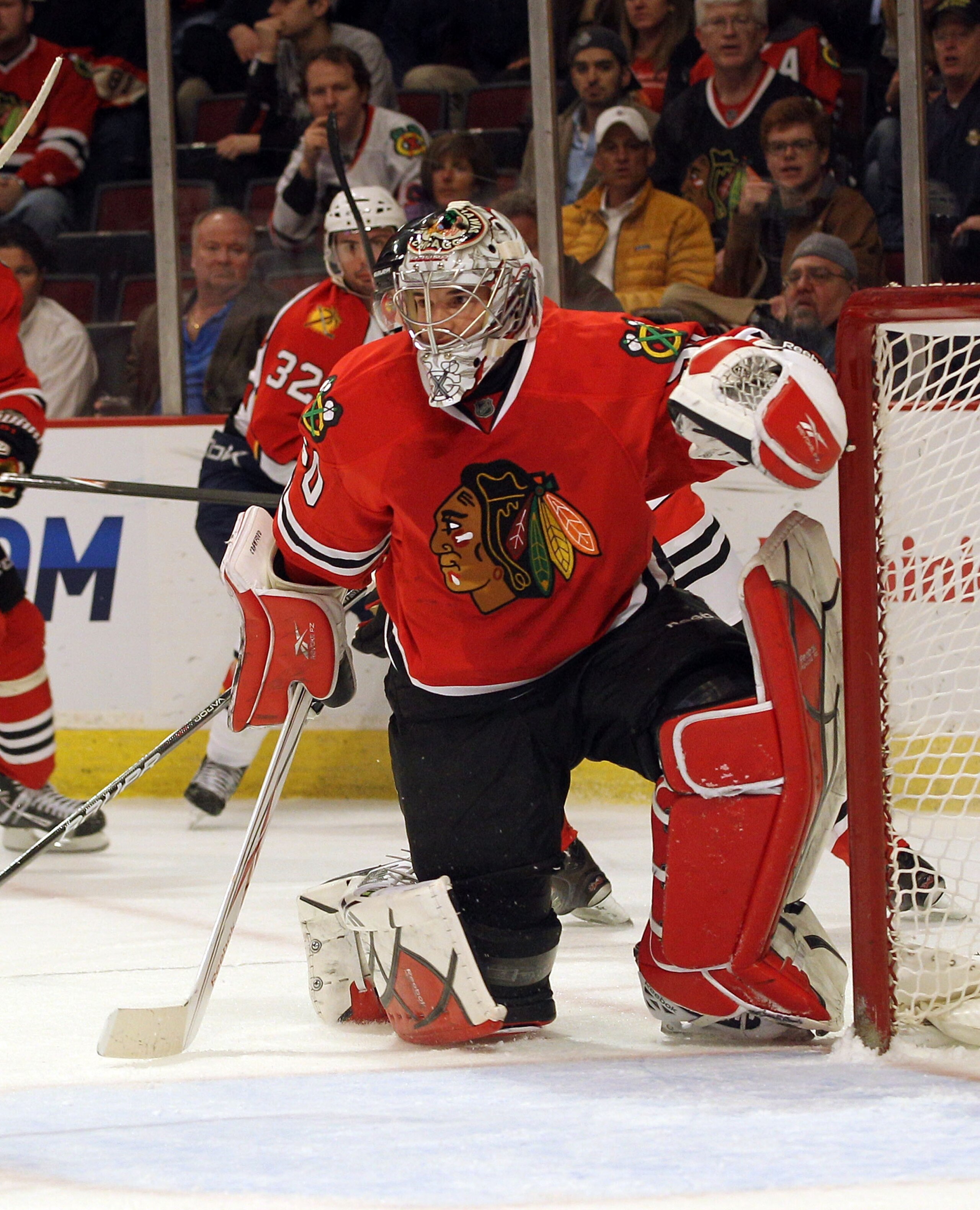 CHICAGO, IL - MARCH 23: Corey Crawford #50 of the Chicago Blackhawks tends net against the Florida Panthers at the United Center on March 23, 2011 in Chicago, Illinois. The Blackhawks defeated the Panthers 4-0. (Photo by Bruce Bennett/Getty Images) CHICAGO, IL - MARCH 23: Corey Crawford #50 of the Chicago Blackhawks tends net against the Florida Panthers at the United Center on March 23, 2011 in Chicago, Illinois. The Blackhawks defeated the Panthers 4-0. (Photo by Bruce Bennett/Getty Images)