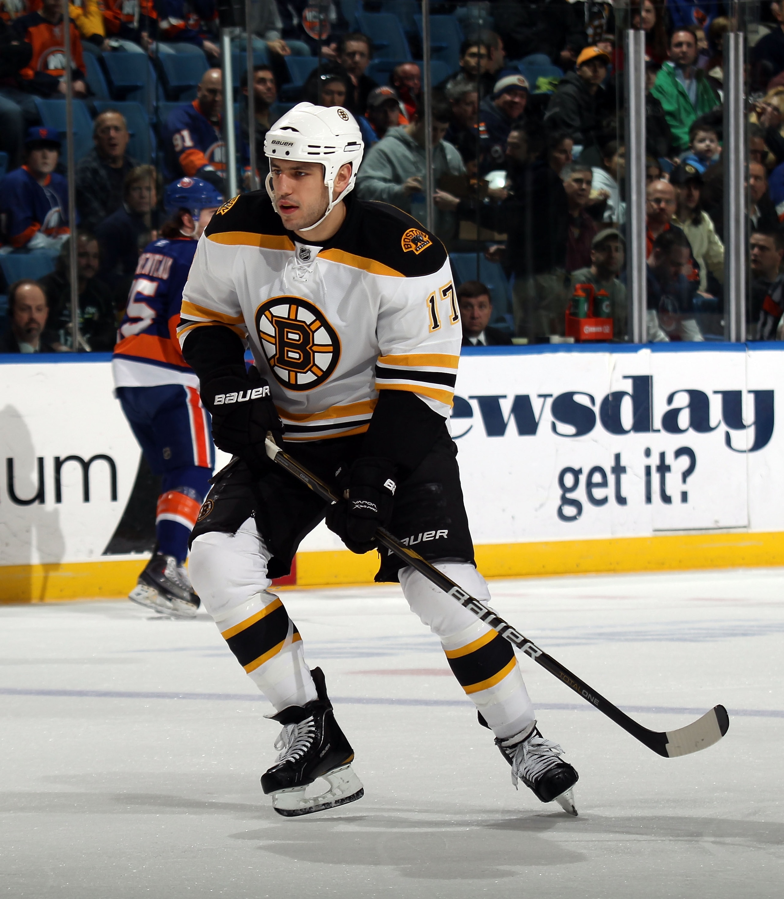 UNIONDALE, NY - MARCH 11: Milan Lucic #17 of the Boston Bruins skates against the New York Islanders at the Nassau Coliseum on March 11, 2011 in Uniondale, New York. (Photo by Bruce Bennett/Getty Images) UNIONDALE, NY - MARCH 11: Milan Lucic #17 of the Boston Bruins skates against the New York Islanders at the Nassau Coliseum on March 11, 2011 in Uniondale, New York. (Photo by Bruce Bennett/Getty Images)