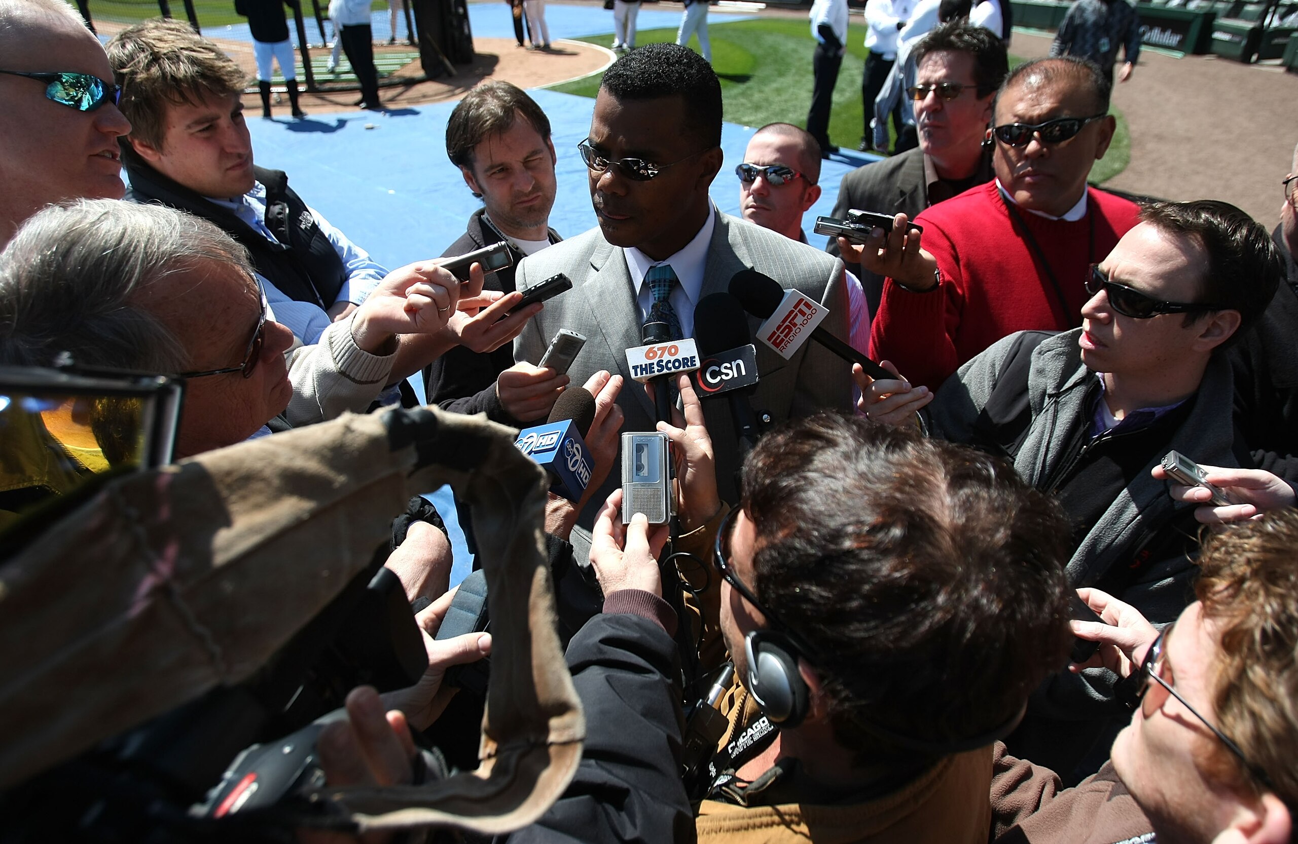 CHICAGO - APRIL 07: General Manager Ken Williams of the Chicago White Sox talks with members of the media before the Opening Day game between the White Sox and the Minnesota Twins on April 7, 2008 at U.S. Cellular Field in Chicago, Illinois. (Photo by Jon