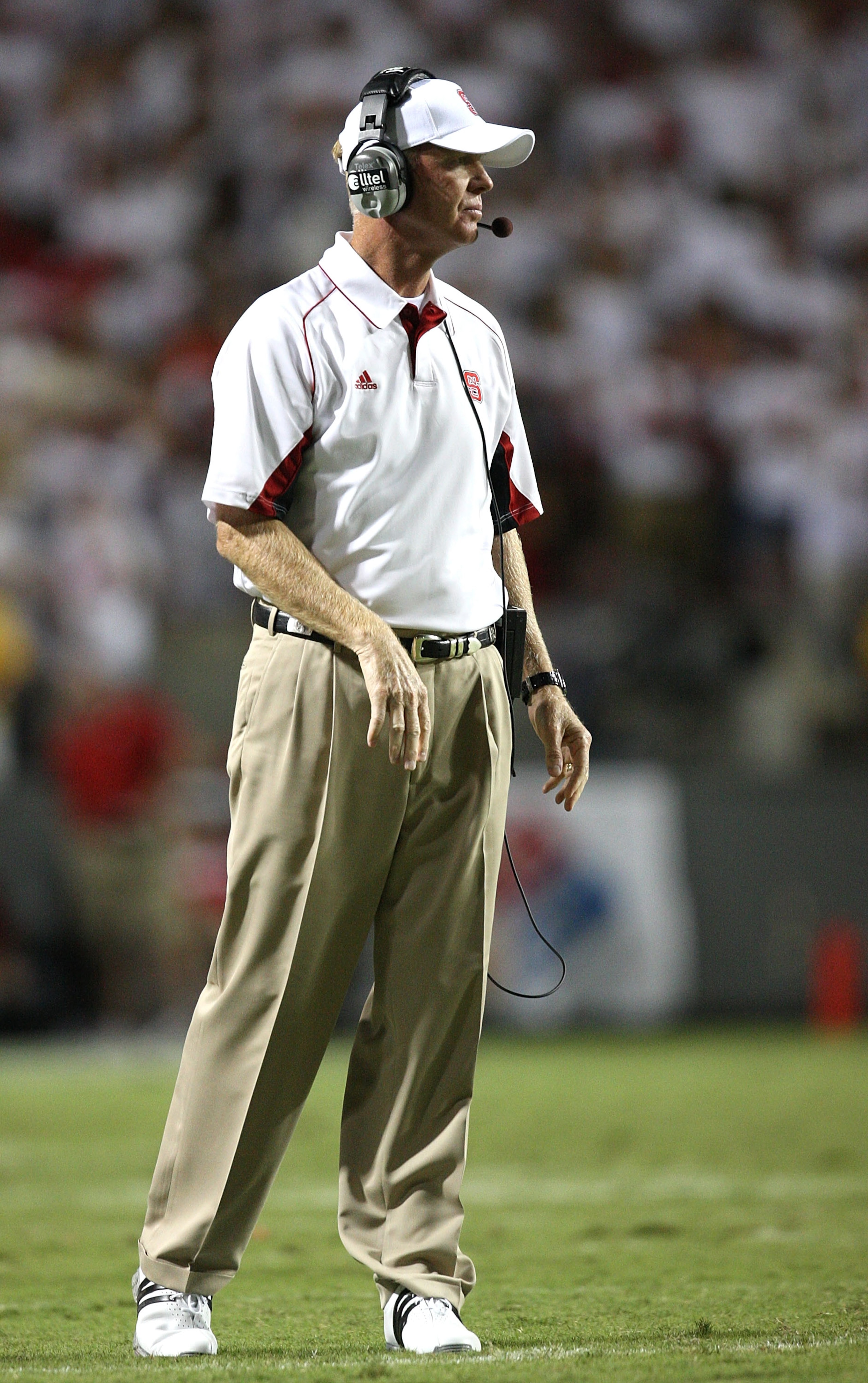 RALEIGH, NC - SEPTEMBER 3: Head coach Tom O'Brien of the North Carolina State Wolfpack watches on from the sidelines during their game against the South Carolina Gamecocks at Carter-Finley Stadium on September 3, 2009 in Raleigh, North Carolina. (Photo b RALEIGH, NC - SEPTEMBER 3: Head coach Tom O'Brien of the North Carolina State Wolfpack watches on from the sidelines during their game against the South Carolina Gamecocks at Carter-Finley Stadium on September 3, 2009 in Raleigh, North Carolina. (Photo b