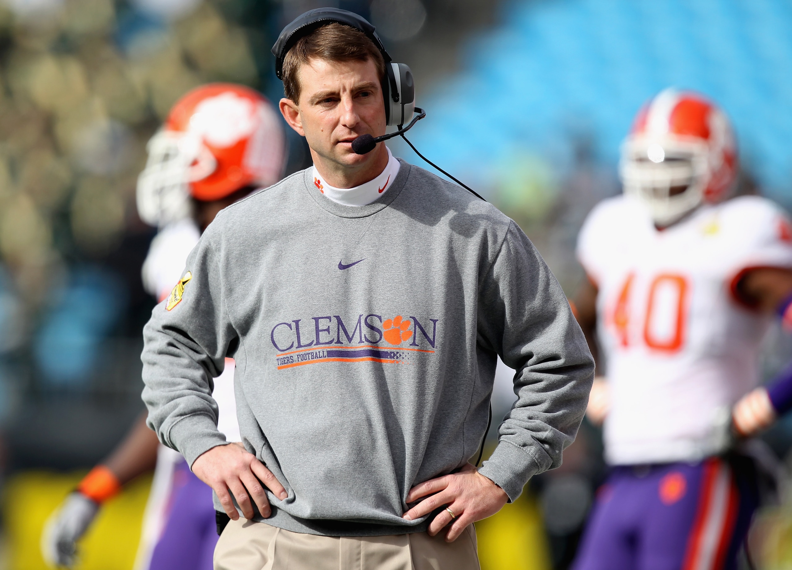 CHARLOTTE, NC - DECEMBER 31: Head coach Dabo Swinney of the Clemson Tigers reacts to his teams 31-26 loss to the USF Bulls during their game at Bank of America Stadium on December 31, 2010 in Charlotte, North Carolina. (Photo by Streeter Lecka/Getty Ima CHARLOTTE, NC - DECEMBER 31: Head coach Dabo Swinney of the Clemson Tigers reacts to his teams 31-26 loss to the USF Bulls during their game at Bank of America Stadium on December 31, 2010 in Charlotte, North Carolina. (Photo by Streeter Lecka/Getty Ima