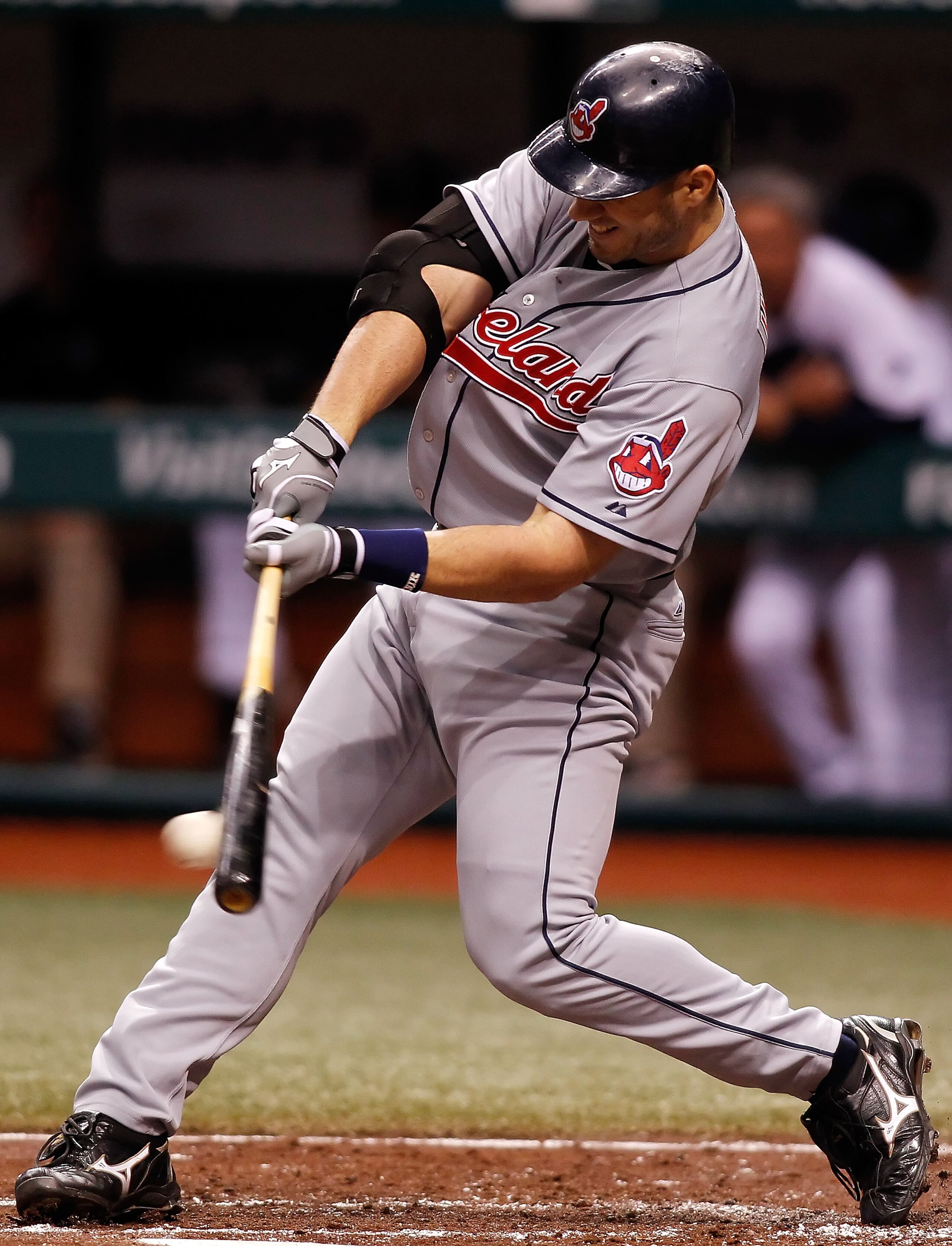 ST. PETERSBURG - MAY 17:  Designated hitter Travis Hafner #48 of the Cleveland Indians fouls off a pitch against the Tampa Bay Rays during the game at Tropicana Field on May 17, 2010 in St. Petersburg, Florida.  (Photo by J. Meric/Getty Images)