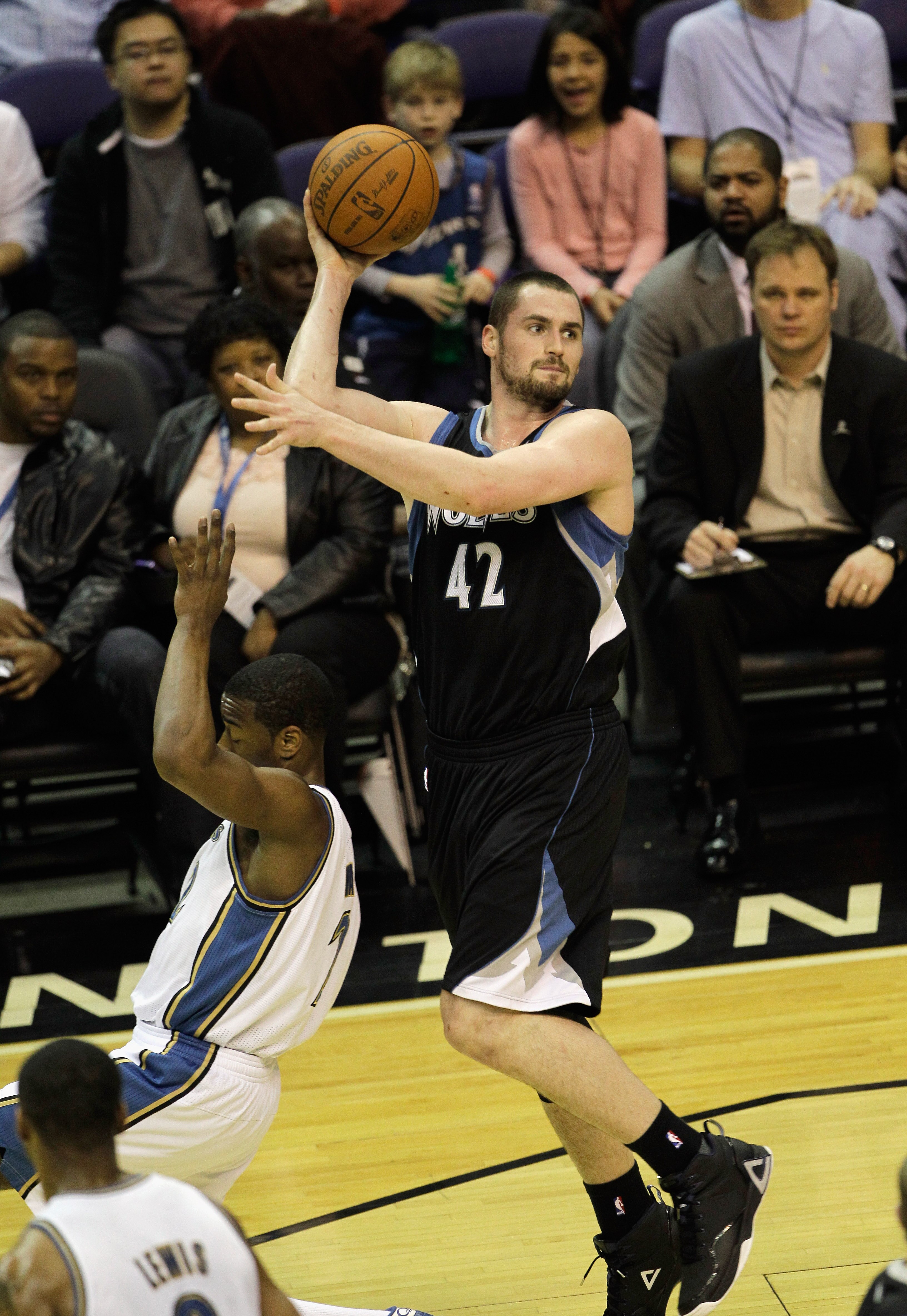 WASHINGTON, DC - MARCH 05:  Kevin Love  42 of the Minnesota Timberwolves against the Washington Wizards at the Verizon Center on March 5, 2011 in Washington, DC. NOTE TO USER: User expressly acknowledges and agrees that, by downloading and/or using this P
