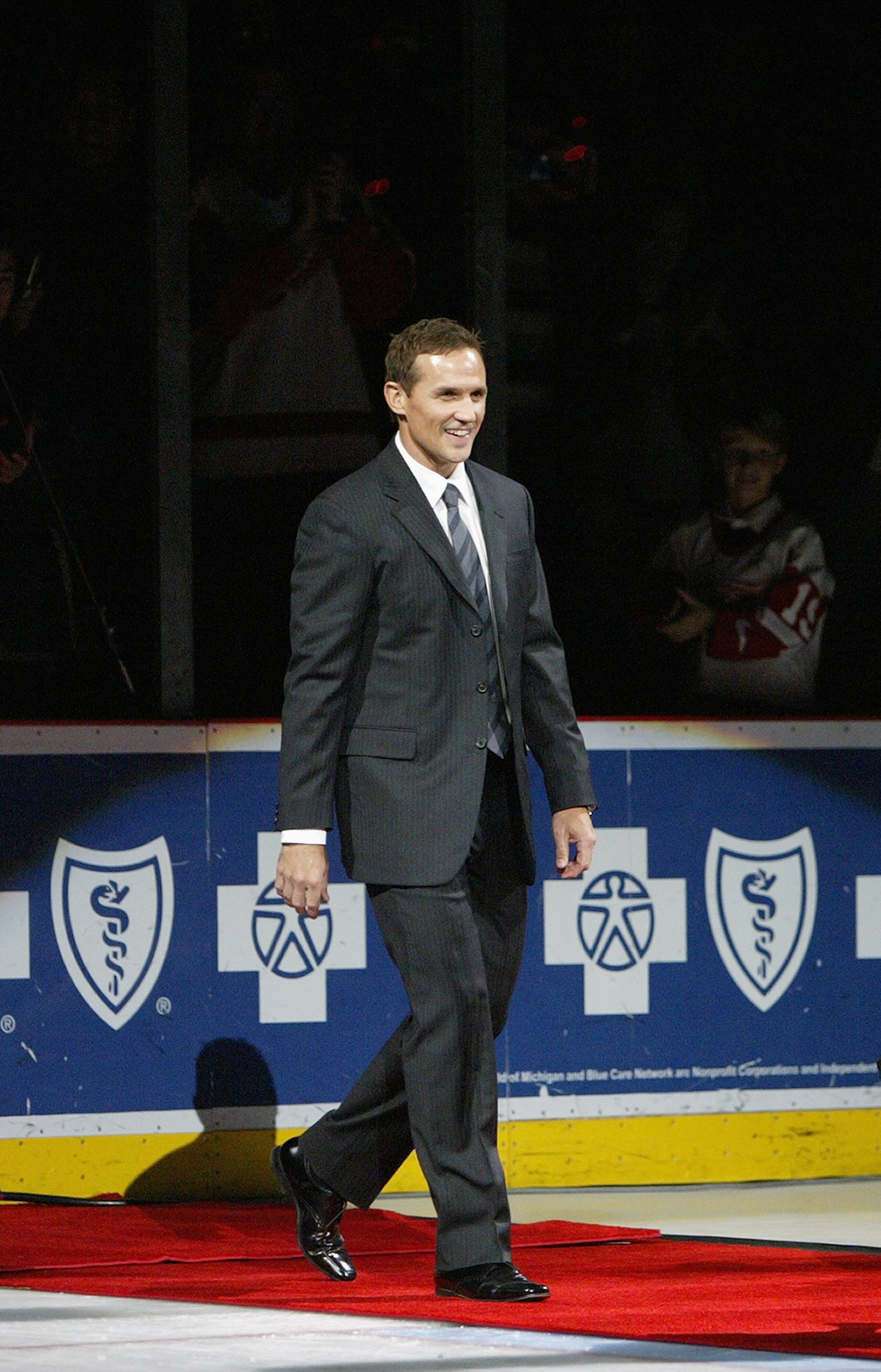 DETROIT - JANUARY 2:  Steve Yzerman walks onto the ice for his jersey retirement ceremony before the Detroit Red Wings game against the Anaheim Ducks at Joe Louis Arena on January 2, 2007 in Detroit, Michigan. The Red Wings won 2-1. (Photo by Dave Sandfor