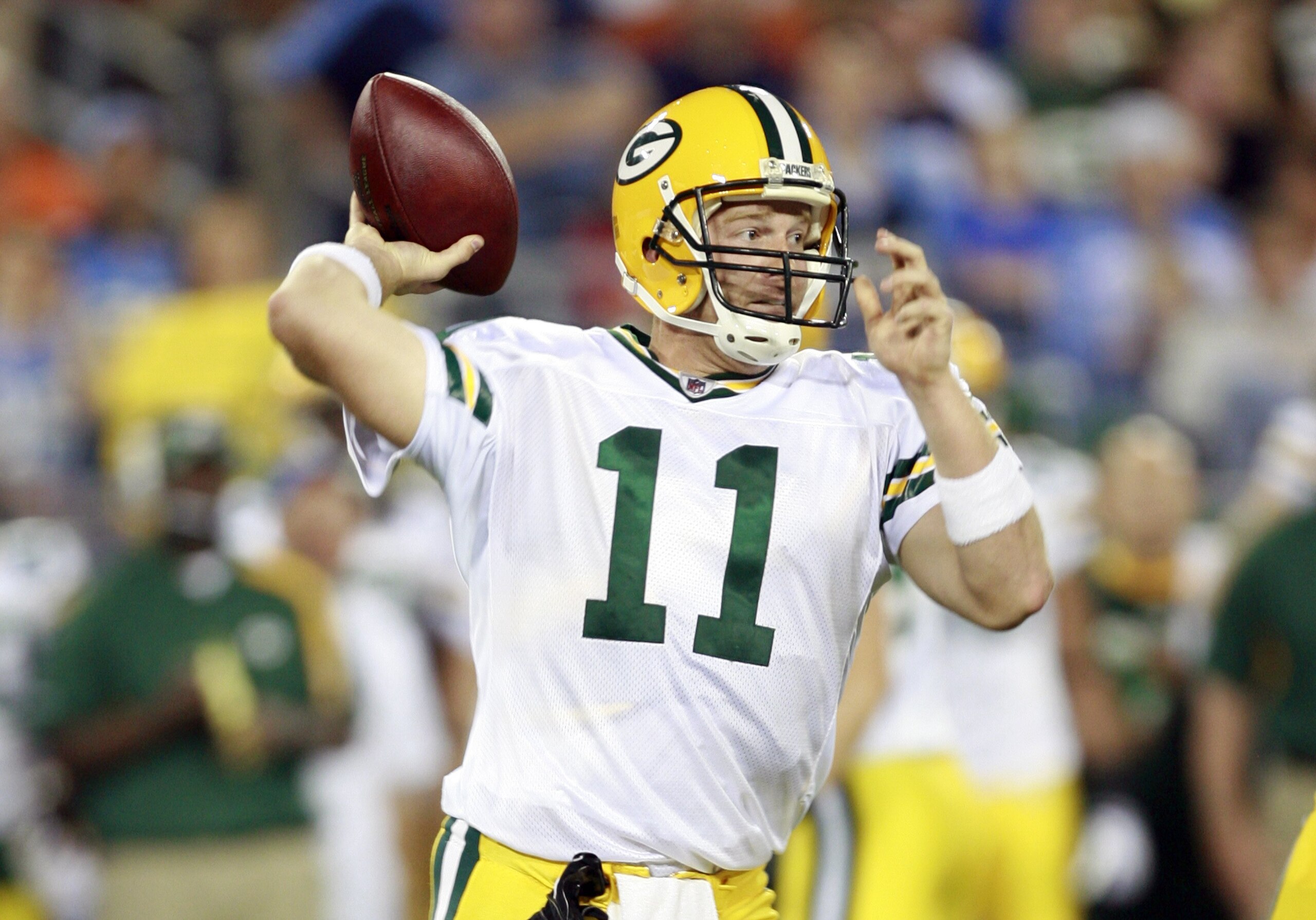 NASHVILLE, TN - SEPTEMBER 3: Brian Brohm #11 of the Green Bay Packers throws the ball against the Tennessee Titans during a preseason NFL game at LP Field on September 3, 2009 in Nashville, Tennessee. The Titans beat the Packers 27-13. (Photo by Joe Murph NASHVILLE, TN - SEPTEMBER 3: Brian Brohm #11 of the Green Bay Packers throws the ball against the Tennessee Titans during a preseason NFL game at LP Field on September 3, 2009 in Nashville, Tennessee. The Titans beat the Packers 27-13. (Photo by Joe Murph