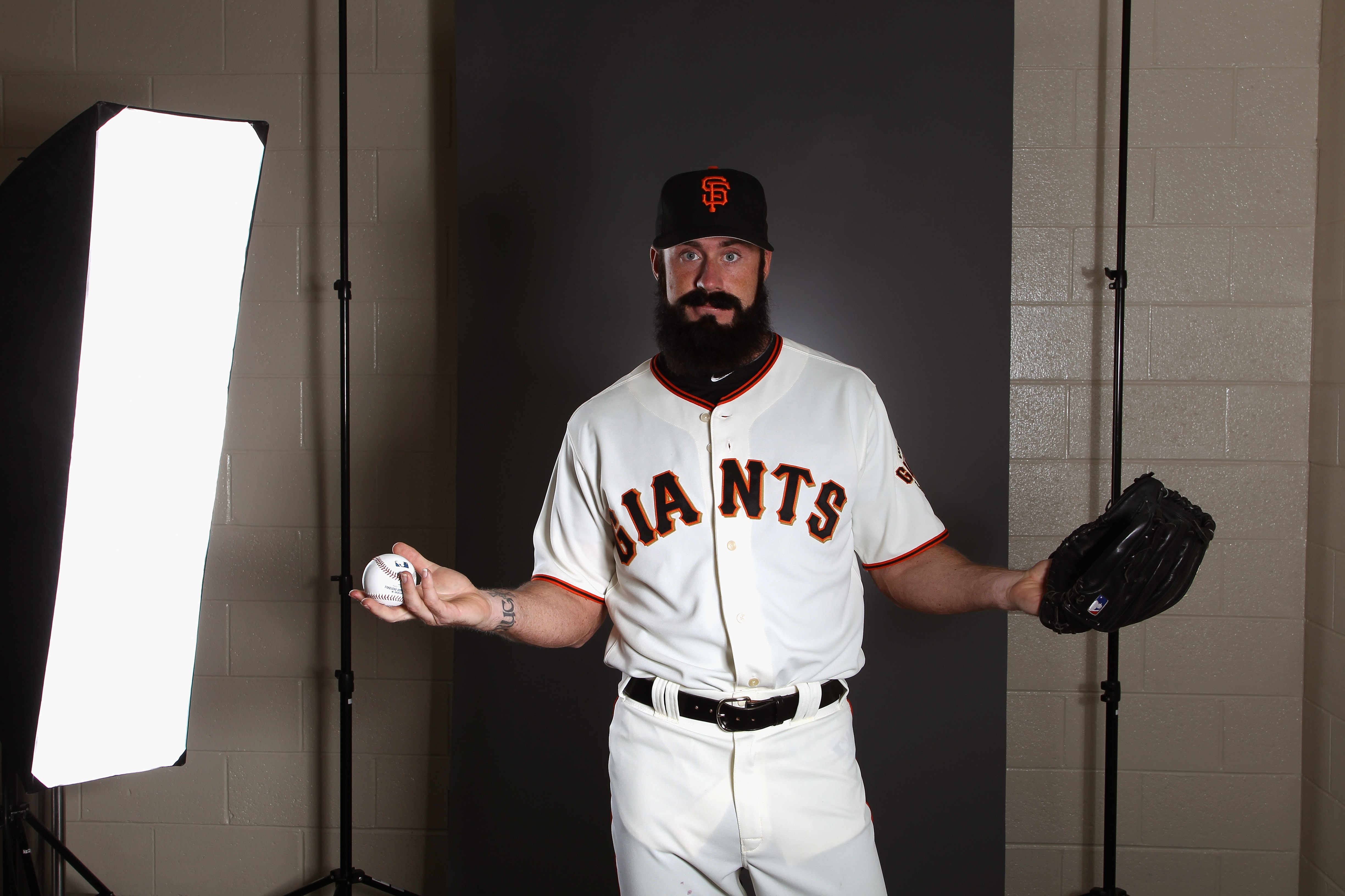 SCOTTSDALE, AZ - FEBRUARY 23:  Brian Wilson #38 of the San Francisco Giants poses for a portrait during media photo day at Scottsdale Stadium on February 23, 2011 in Scottsdale, Arizona.  (Photo by Ezra Shaw/Getty Images)