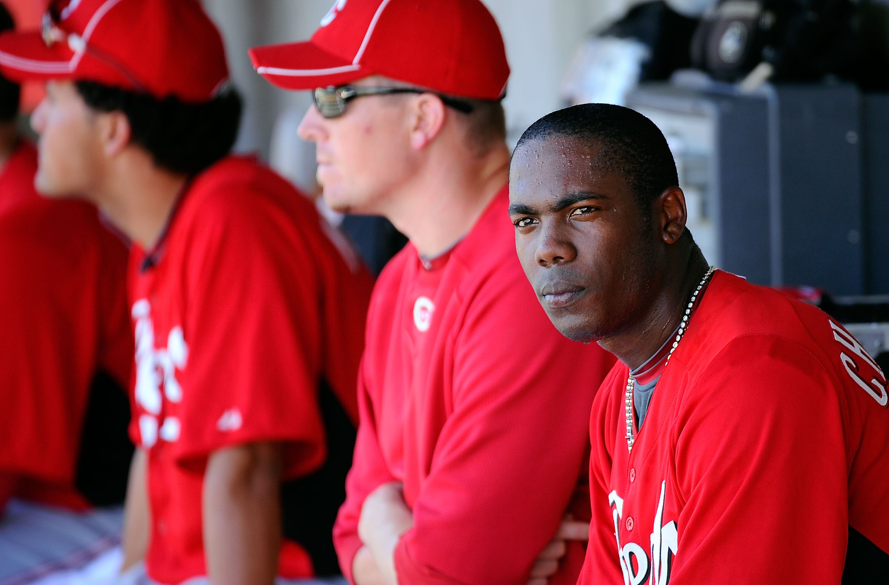 SCOTTSDALE, AZ - MARCH 14:  Pitcher Aroldis Chapman #54 of the Cincinnati Reds against the Colorodo Rockies during the spring training baseball game at Salt River Fields at Talking Stick on March 14, 2011 in Scottsdale, Arizona.  (Photo by Kevork Djansezi
