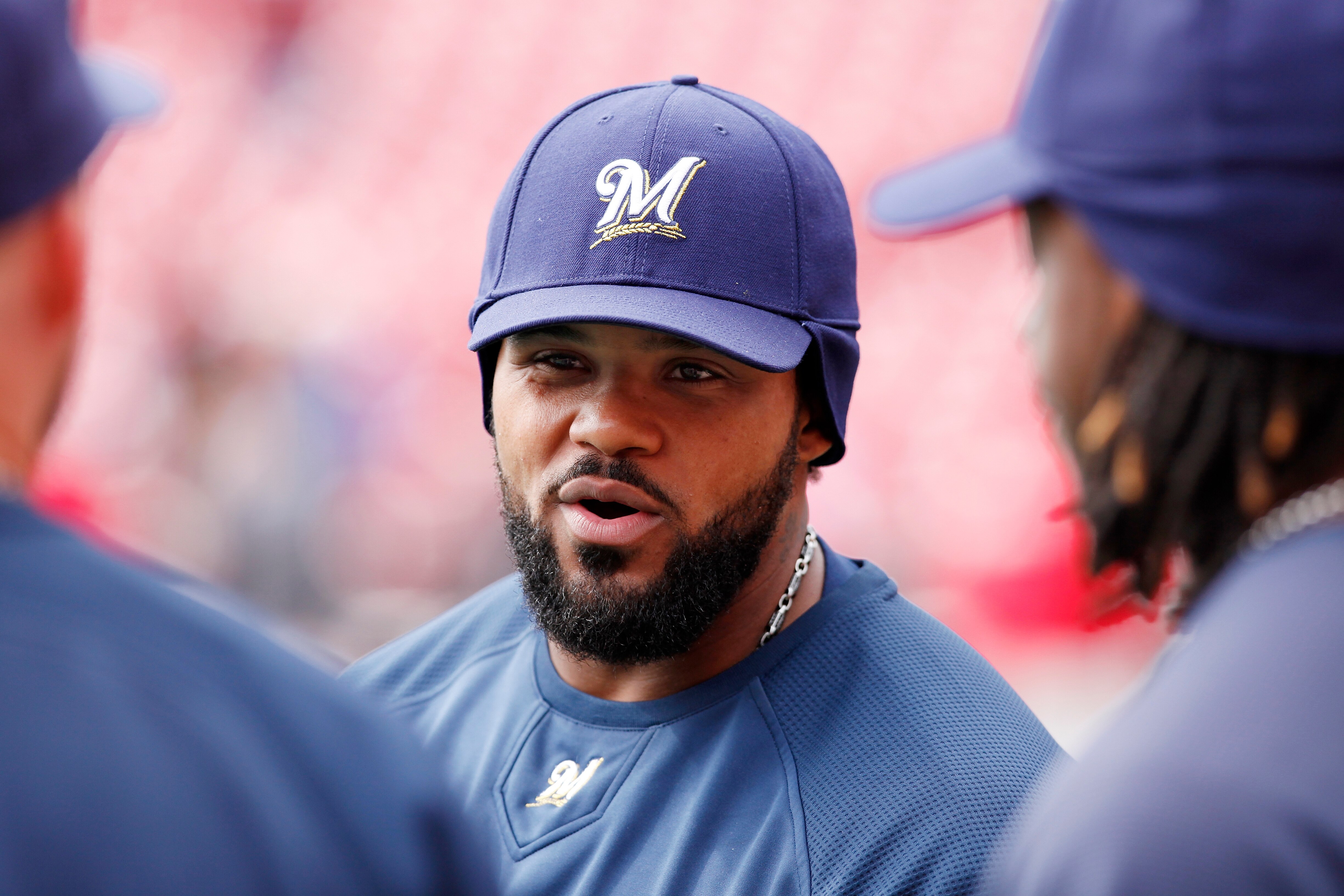 CINCINNATI, OH - MARCH 31: Prince Fielder #28 of the Milwaukee Brewers looks on before the opening day game against the Cincinnati Reds at Great American Ballpark on March 31, 2011 in Cincinnati, Ohio. (Photo by Joe Robbins/Getty Images)