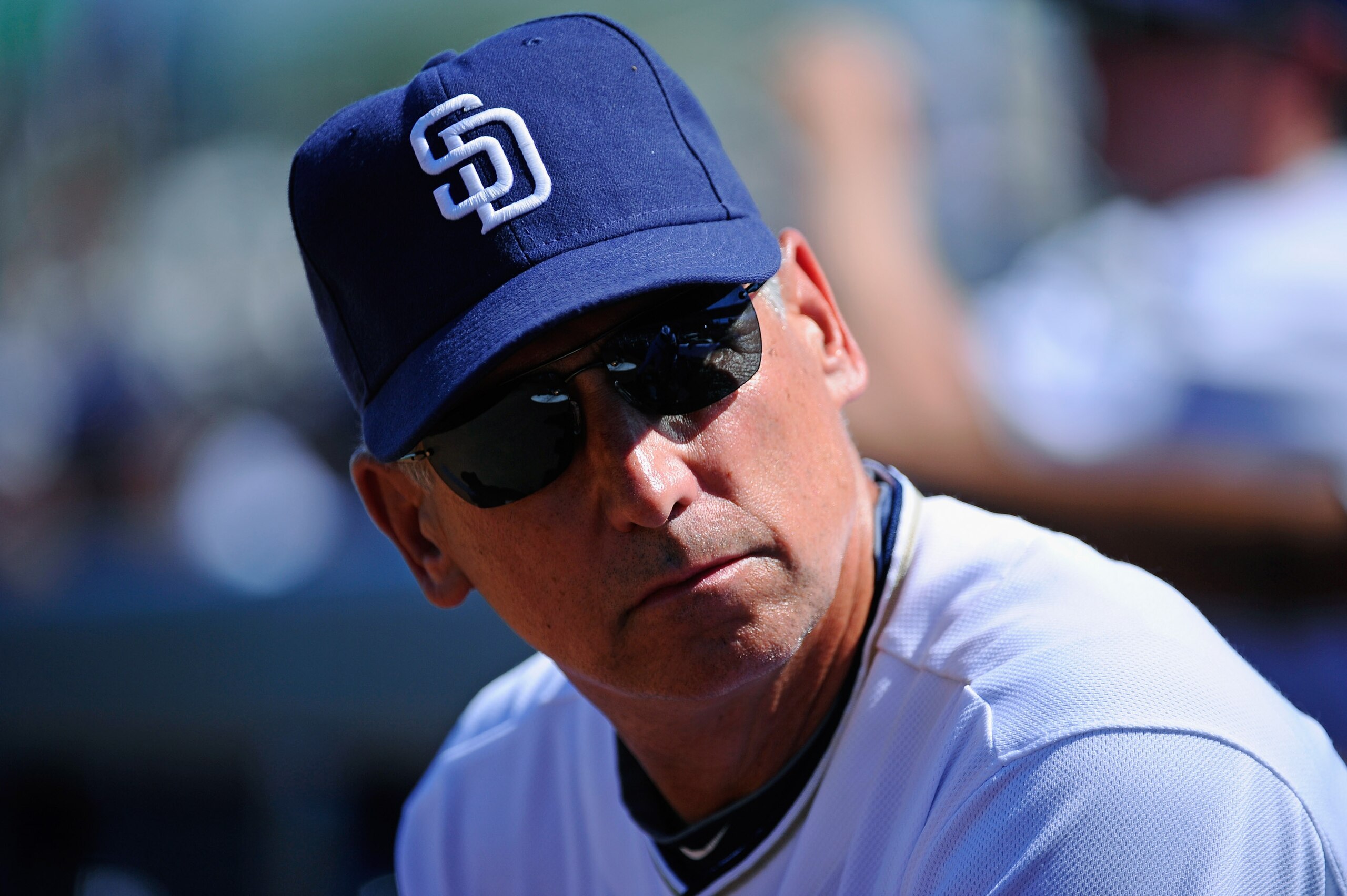 PEORIA, AZ - MARCH 13:  Manager Bud Black of the San Diego Padres looks on during the spring training baseball game against the Cleveland Indians at Peoria Stadium on March 13, 2011 in Peoria, Arizona.  (Photo by Kevork Djansezian/Getty Images)