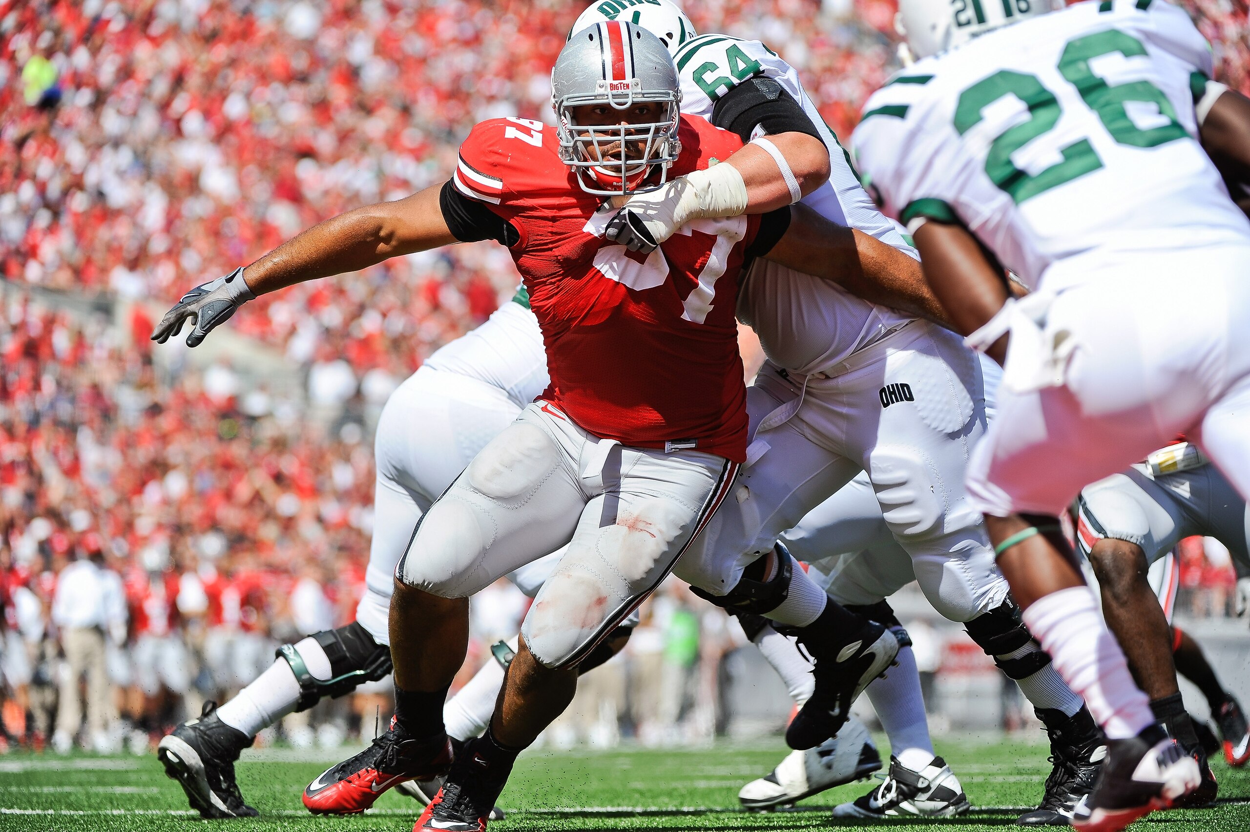 COLUMBUS, OH - SEPTEMBER 18: Cameron Heyward #97 of the Ohio State Buckeyes chases after the ballcarrier against the Ohio Bobcats at Ohio Stadium on September 18, 2010 in Columbus, Ohio. (Photo by Jamie Sabau/Getty Images) COLUMBUS, OH - SEPTEMBER 18: Cameron Heyward #97 of the Ohio State Buckeyes chases after the ballcarrier against the Ohio Bobcats at Ohio Stadium on September 18, 2010 in Columbus, Ohio. (Photo by Jamie Sabau/Getty Images)