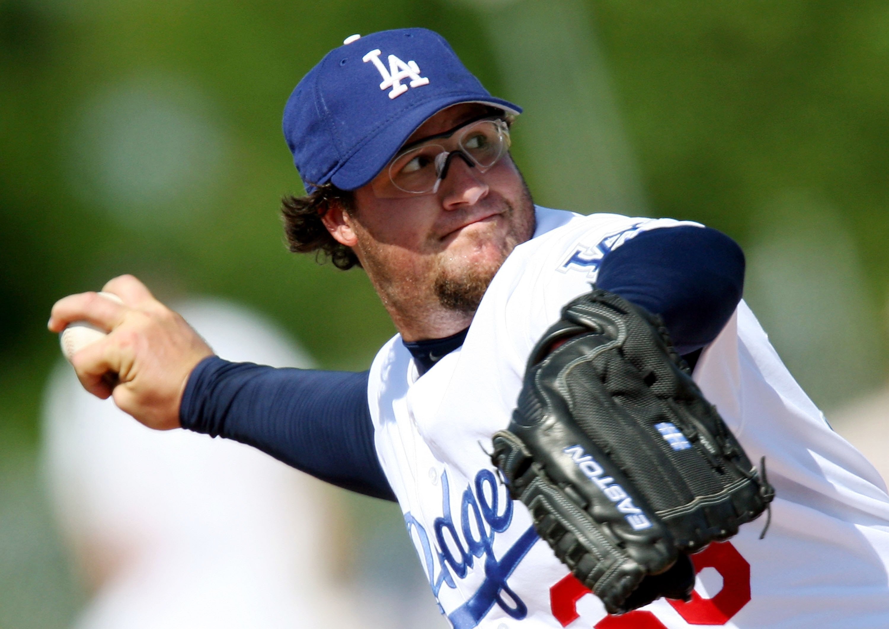 VERO BEACH, FL - MARCH 12:  Closer Eric Gagne #38 of the Los Angeles Dodgers pitches against the Houston Astros during a spring training game at Holman Stadium March 12, 2006 in Vero Beach, Florida. Gagne is coming back from an injury and pitched just one