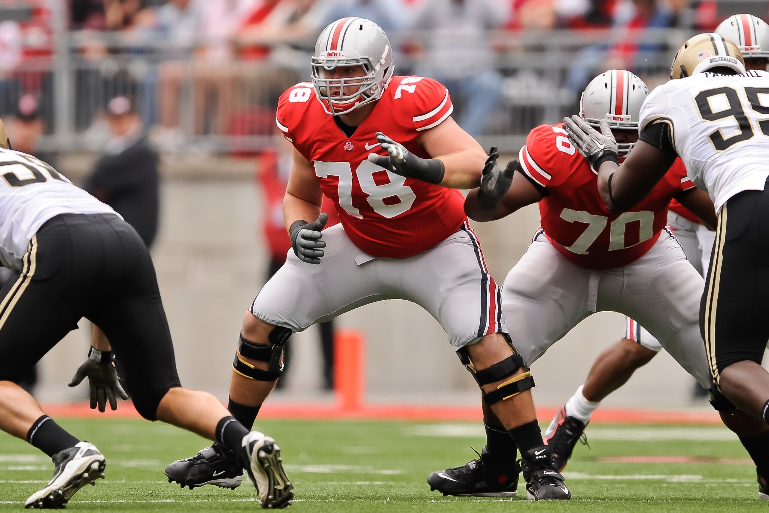 COLUMBUS, OH - OCTOBER 23: Andrew Norwell #78 of the Ohio State Buckeyes blocks against the Purdue Boilermakers at Ohio Stadium on October 23, 2010 in Columbus, Ohio. (Photo by Jamie Sabau/Getty Images) COLUMBUS, OH - OCTOBER 23: Andrew Norwell #78 of the Ohio State Buckeyes blocks against the Purdue Boilermakers at Ohio Stadium on October 23, 2010 in Columbus, Ohio. (Photo by Jamie Sabau/Getty Images)