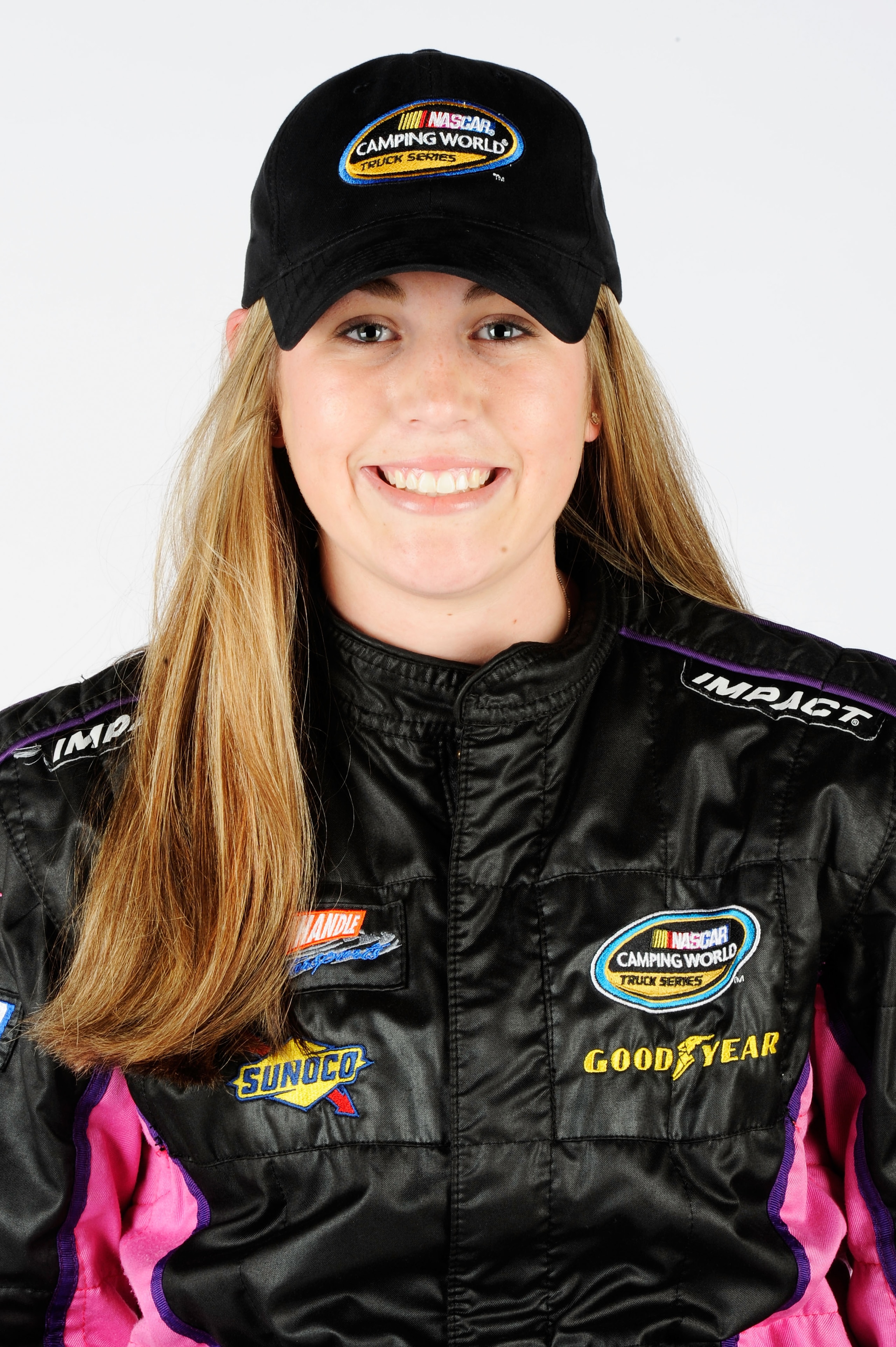 DAYTONA BEACH, FL - FEBRUARY 16:  Johanna Long, driver of the #20 Panhandle Grading Toyota, poses during the 2011 NASCAR Camping World Truck Series Portraits at Daytona International Speedway on February 16, 2011 in Daytona Beach, Florida.  (Photo by John