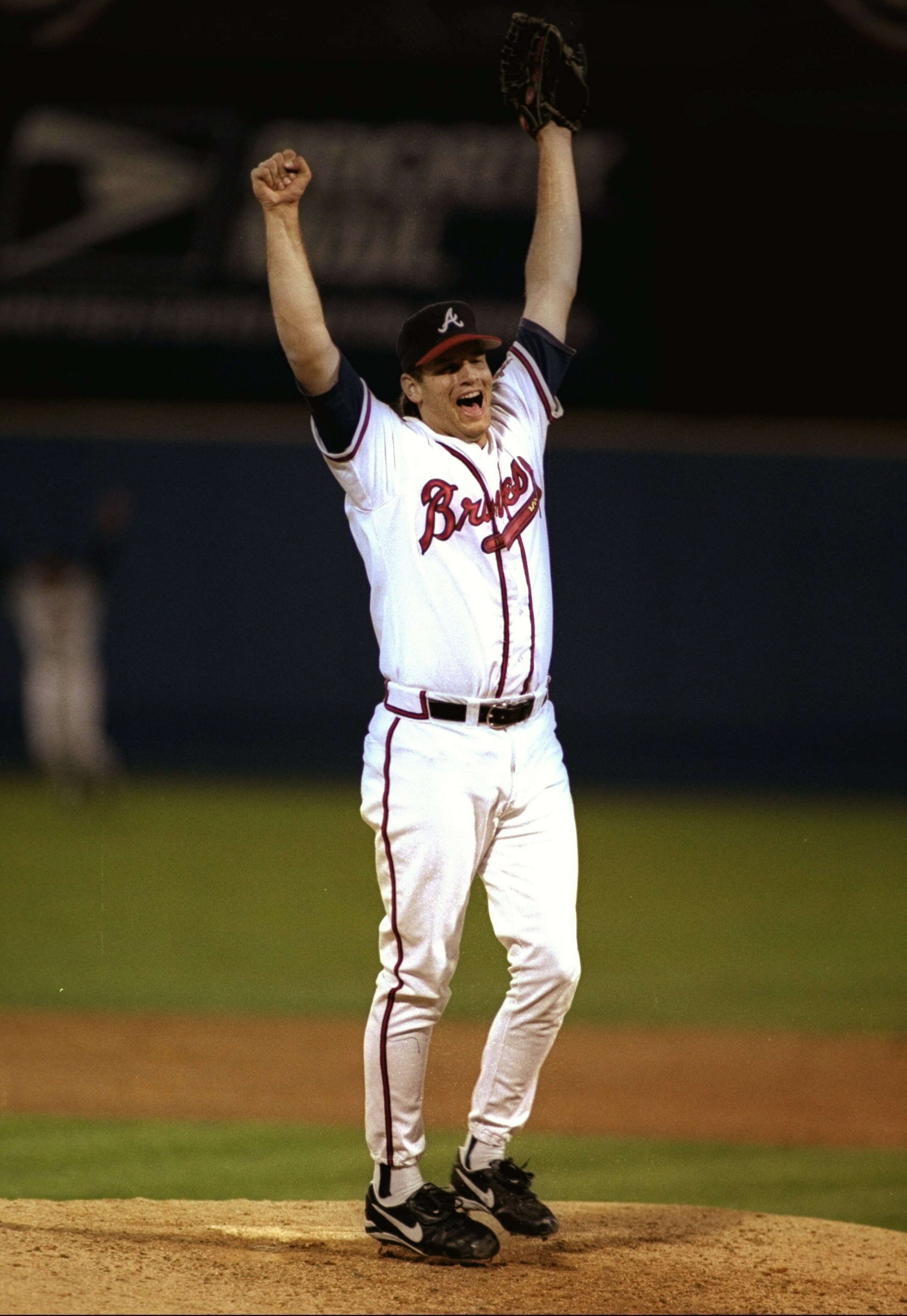 28 Oct 1995: Pitcher Mark Wohlers of the Atlanta Braves celebrates after beating the Cleveland Indians in game six of the World Seriers at Fulton County Stadium in Atlanta, Georgia. The Braves won the game 1 - 0. Mandatory Credit: Rick Stewart /Allspor 28 Oct 1995: Pitcher Mark Wohlers of the Atlanta Braves celebrates after beating the Cleveland Indians in game six of the World Seriers at Fulton County Stadium in Atlanta, Georgia. The Braves won the game 1 - 0. Mandatory Credit: Rick Stewart /Allspor
