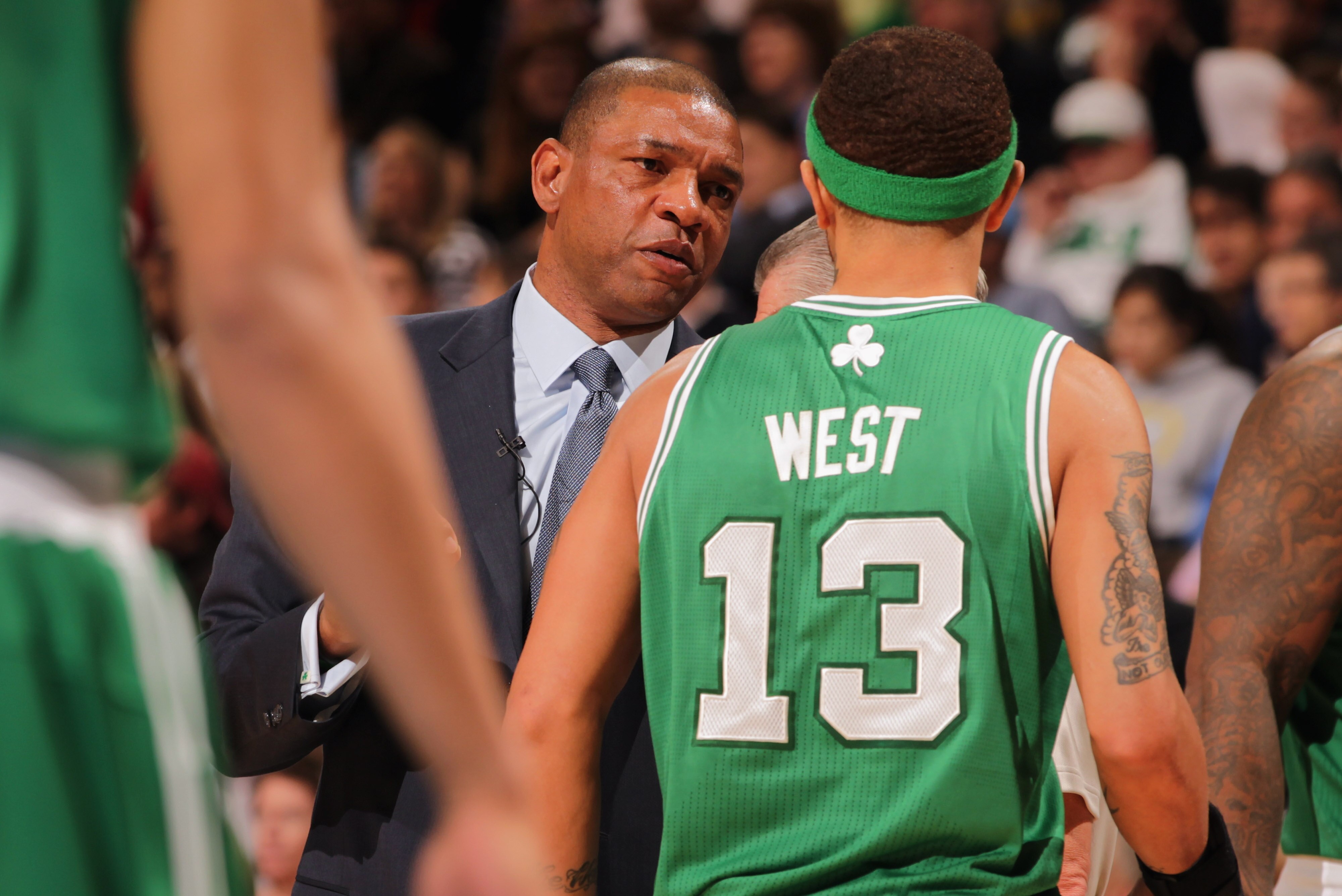 DENVER, CO - FEBRUARY 24:  Head coach Doc Rivers of the Boston Celtics directs Delonte West #13 against the Denver Nuggets during NBA action at the Pepsi Center on February 24, 2011 in Denver, Colorado. The Nuggets defeated the Celtics 89-75. NOTE TO USER