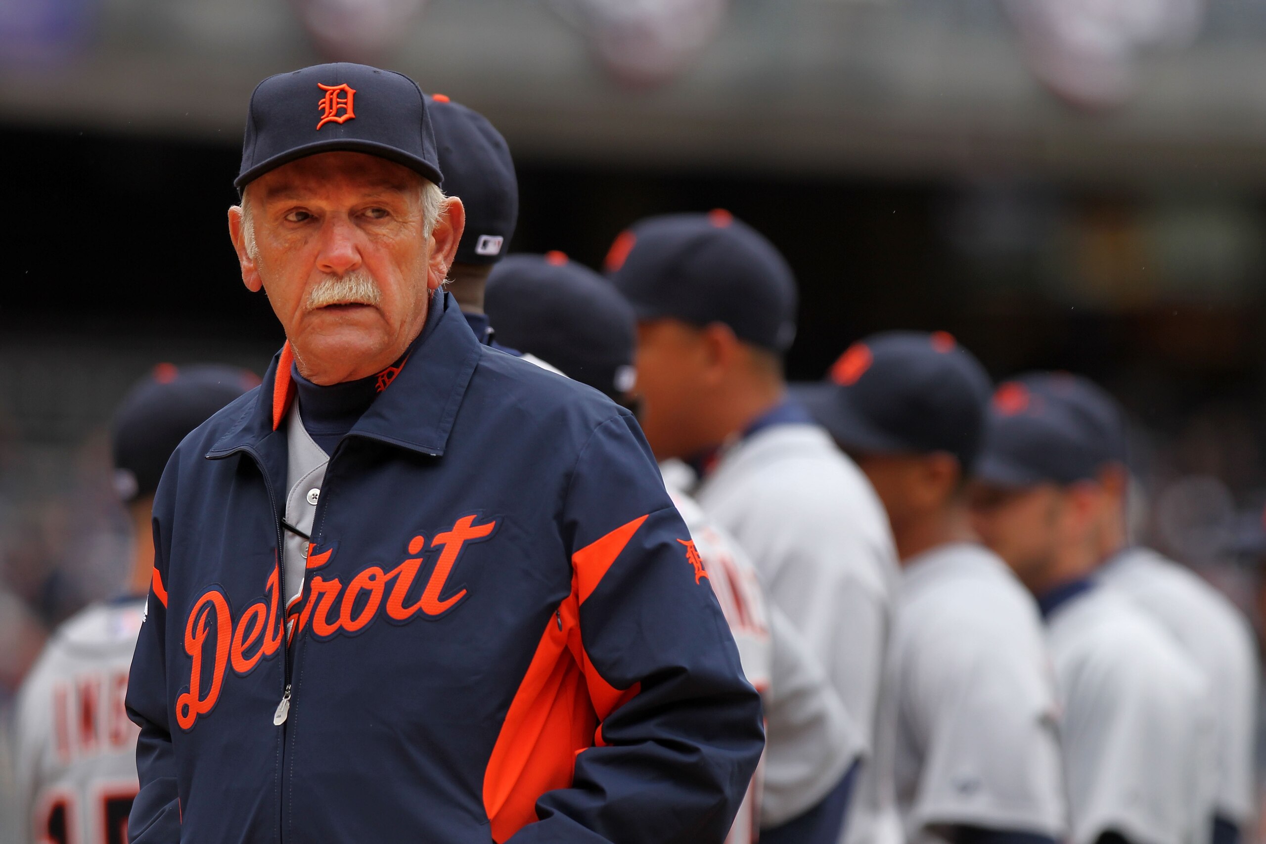 NEW YORK, NY - MARCH 31:  Jim Leyland, Manager of the Detroit Tigers looks on before playing the New York Yankees on Opening Day at Yankee Stadium on March 31, 2011 in New York City. The Yankees won 6-3 in the ninth inning.  (Photo by Nick Laham/Getty Ima