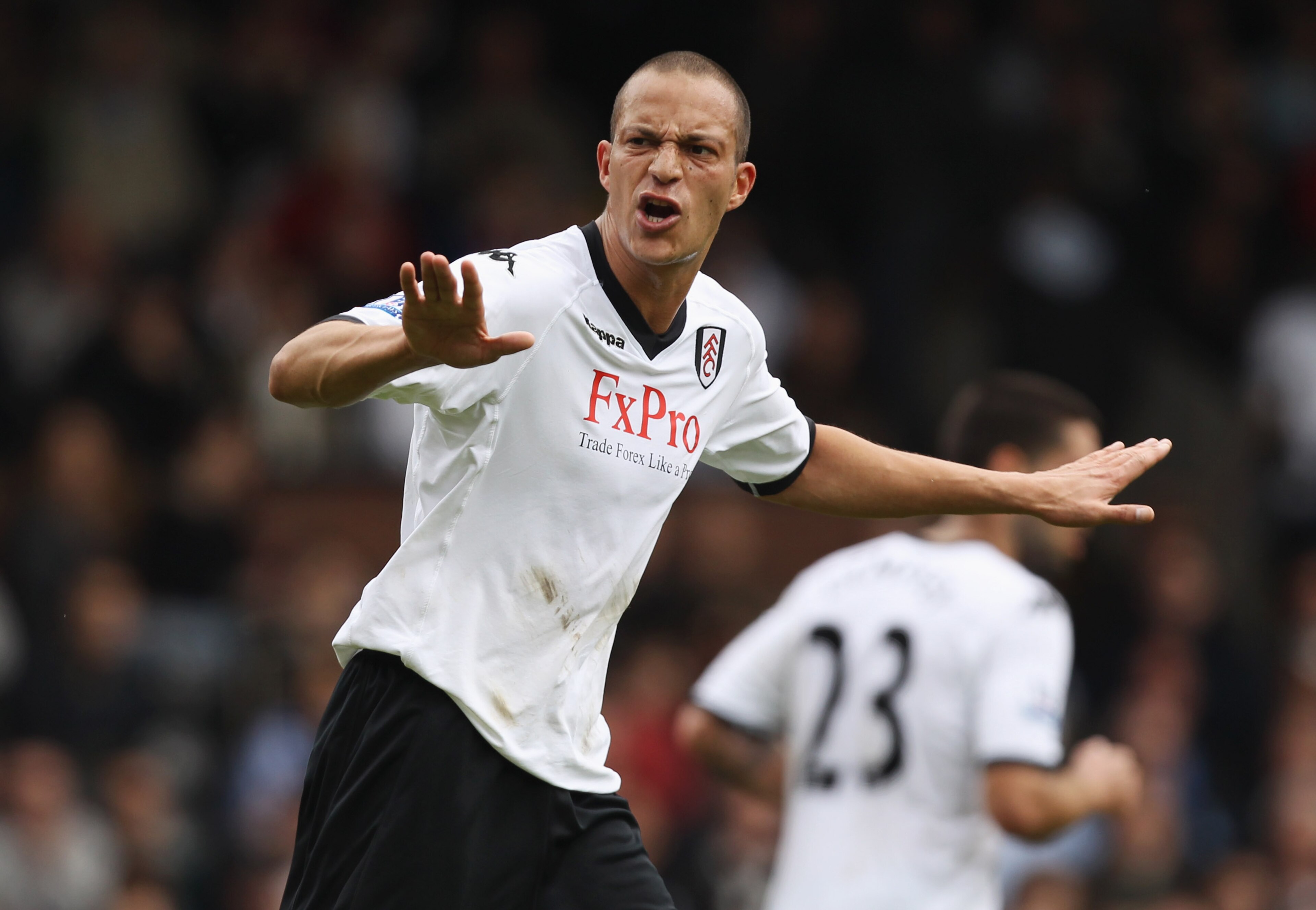 LONDON, ENGLAND - APRIL 03: Bobby Zamora of Fulham gestures during the Barclays Premier League match between Fulham and Blackpool at Craven Cottage on April 3, 2011 in London, England. (Photo by Ian Walton/Getty Images) LONDON, ENGLAND - APRIL 03: Bobby Zamora of Fulham gestures during the Barclays Premier League match between Fulham and Blackpool at Craven Cottage on April 3, 2011 in London, England. (Photo by Ian Walton/Getty Images)