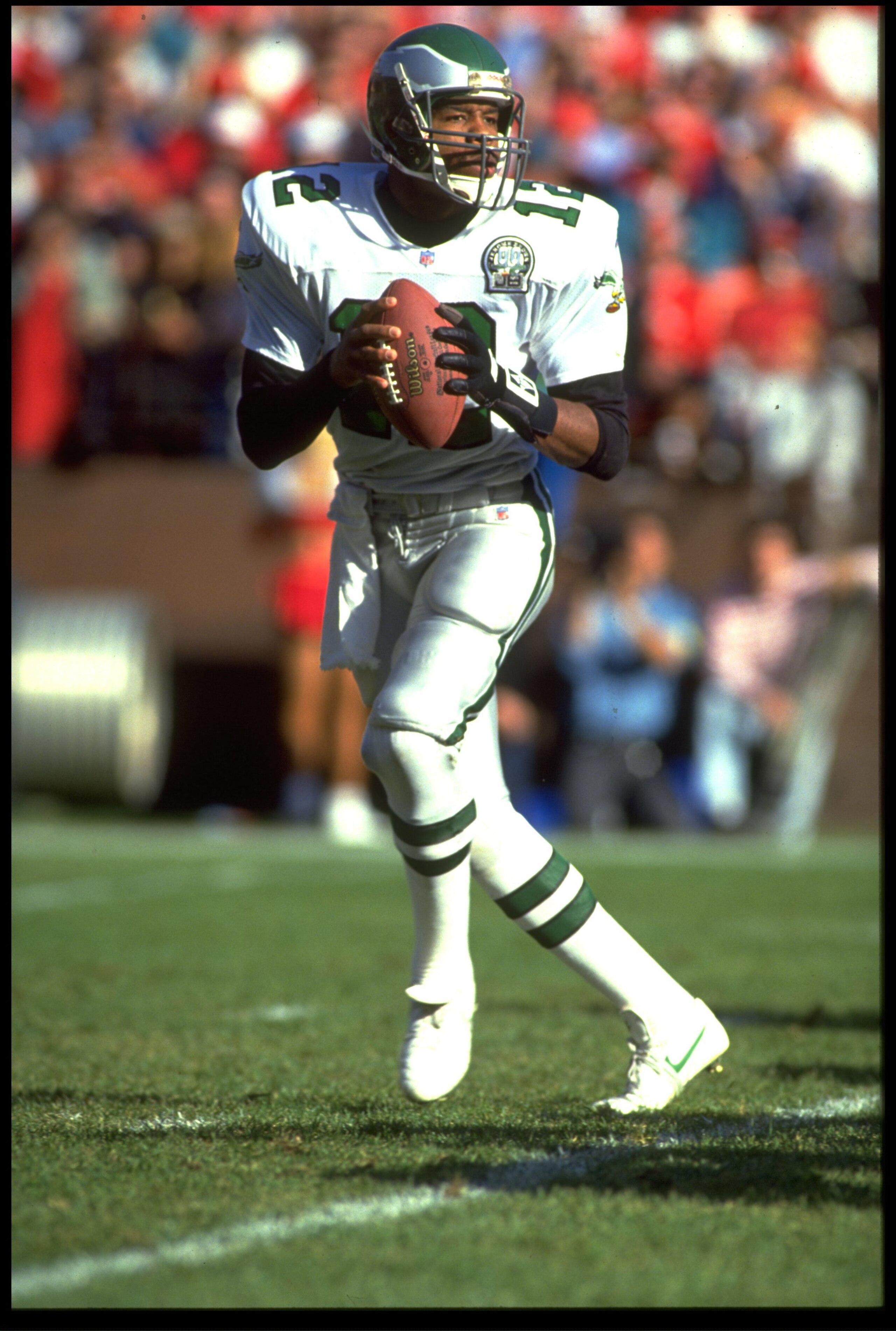29 Nov 1992: PHILADELPHIA EAGLES QUARTERBACK RANDALL CUNNINGHAM DROPS BACK TO PASS DURING A 20-14 LOSS TO THE SAN FRANCISCO 49ERS AT CANDLESTICK PARK IN SAN FRANCISCO, CALIFORNIA