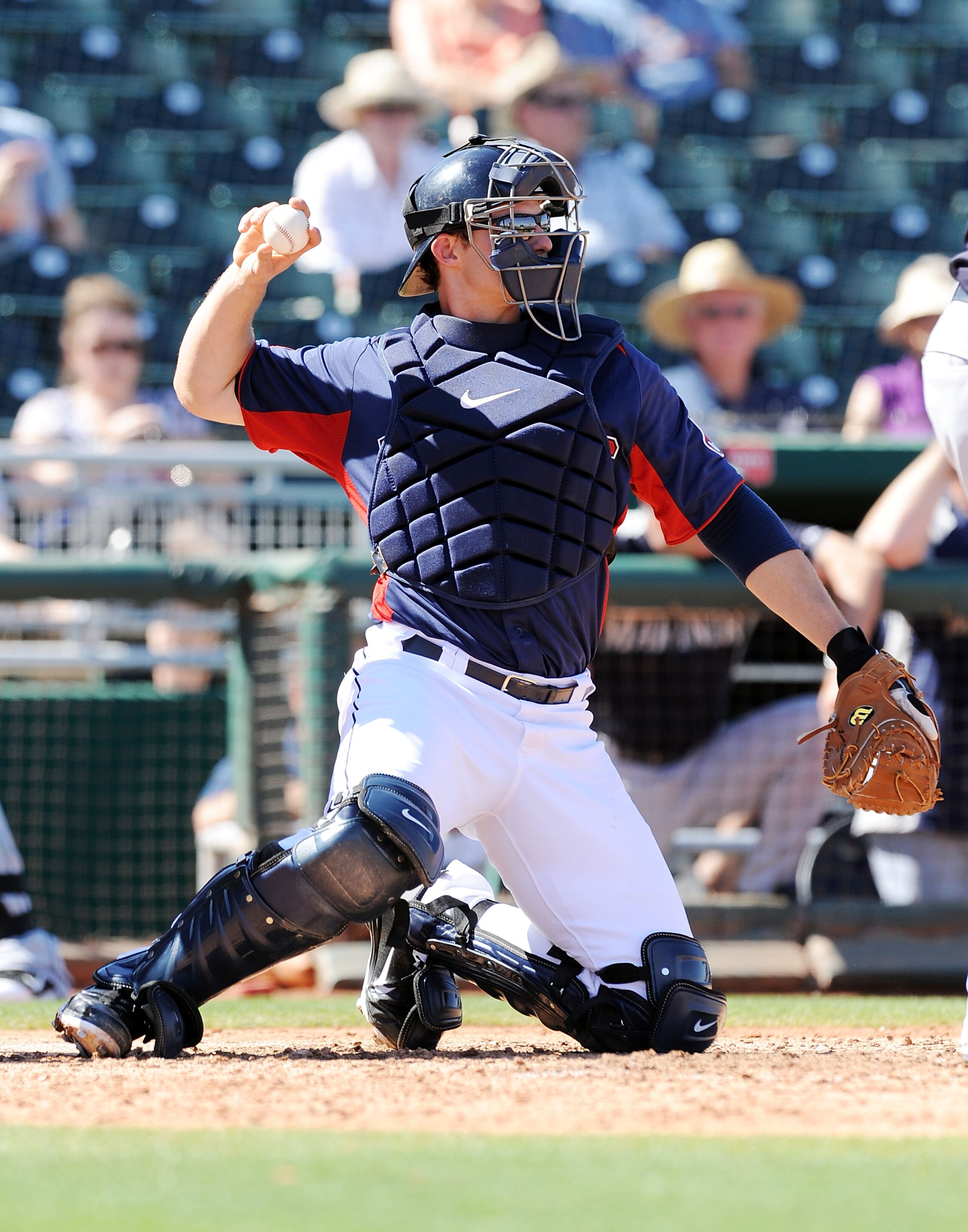 GOODYEAR, AZ - MARCH 11:  Lou Marson #6 of the Cleveland Indians throws the ball back to the pitcher against the Seattle Mariners at Goodyear Ballpark on March 11, 2011 in Goodyear, Arizona.  (Photo by Norm Hall/Getty Images)