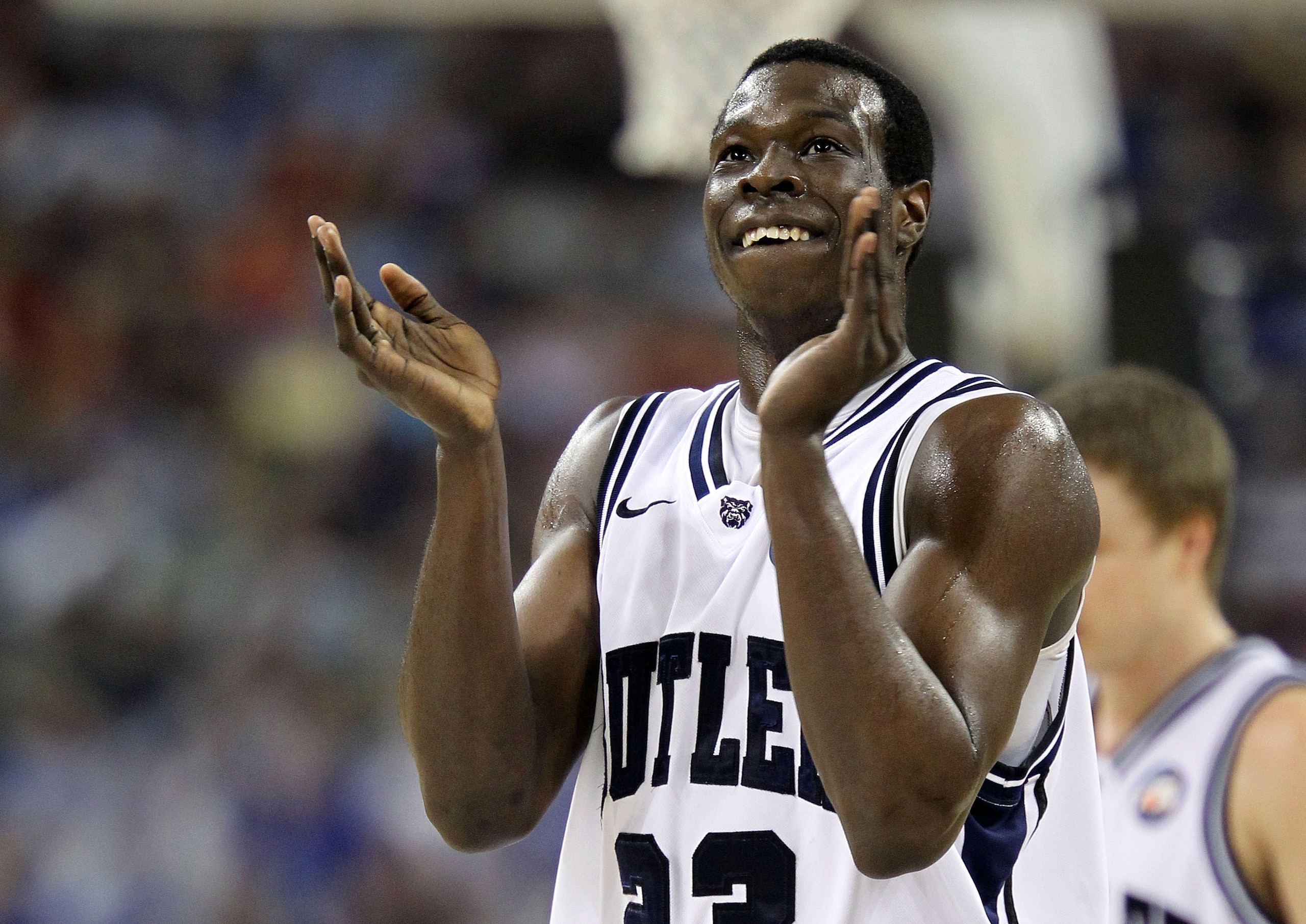 HOUSTON, TX - APRIL 02:  Khyle Marshall #23 of the Butler Bulldogs reacts in the first half while taking on Virginia Commonwealth Rams during the National Semifinal game of the 2011 NCAA Division I Men's Basketball Championship at Reliant Stadium on April