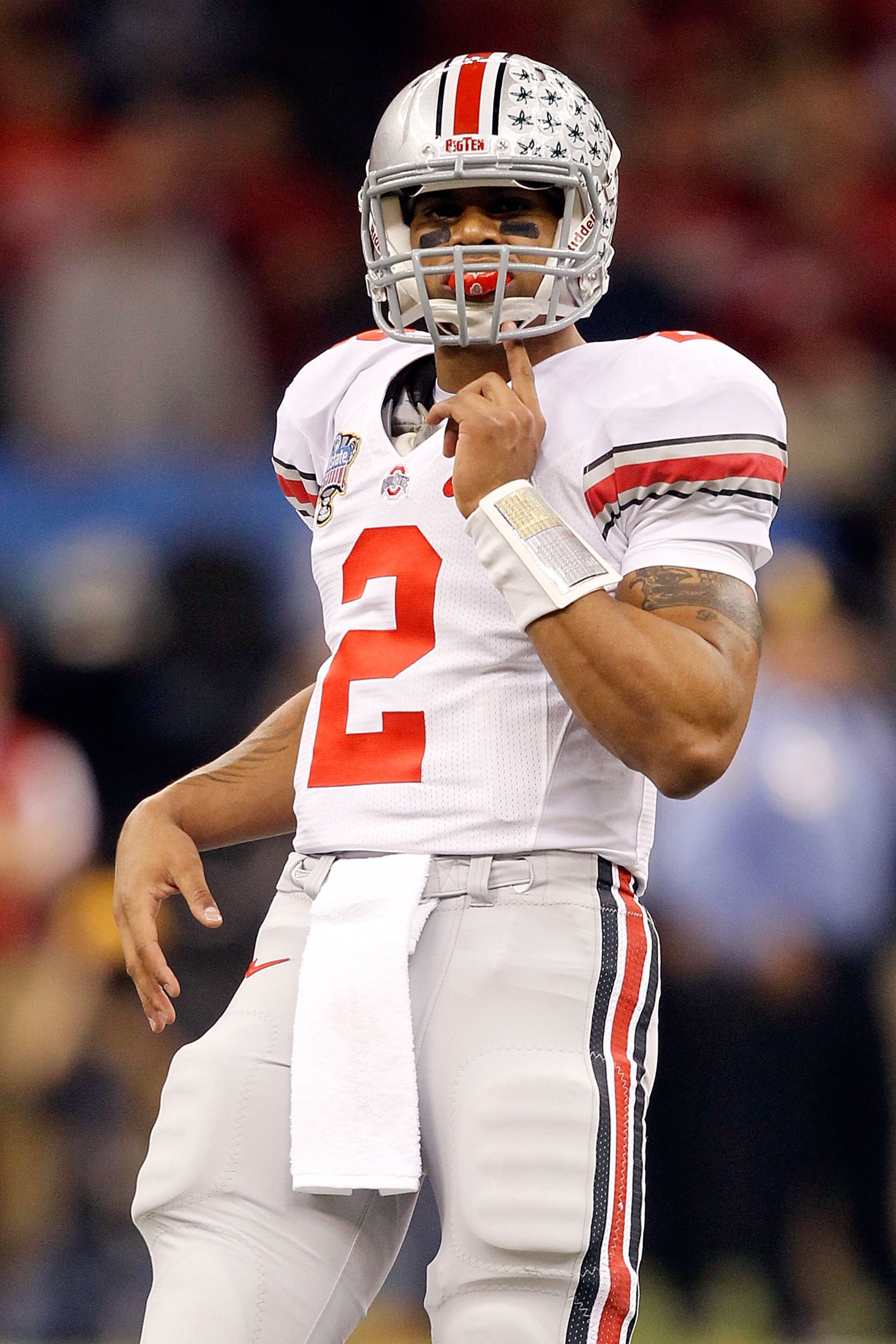 NEW ORLEANS, LA - JANUARY 04: Quarterback Terrelle Pryor #2 of the Ohio State Buckeyes looks on in the first half against the Arkansas Razorbacks during the Allstate Sugar Bowl at the Louisiana Superdome on January 4, 2011 in New Orleans, Louisiana. (Ph NEW ORLEANS, LA - JANUARY 04: Quarterback Terrelle Pryor #2 of the Ohio State Buckeyes looks on in the first half against the Arkansas Razorbacks during the Allstate Sugar Bowl at the Louisiana Superdome on January 4, 2011 in New Orleans, Louisiana. (Ph