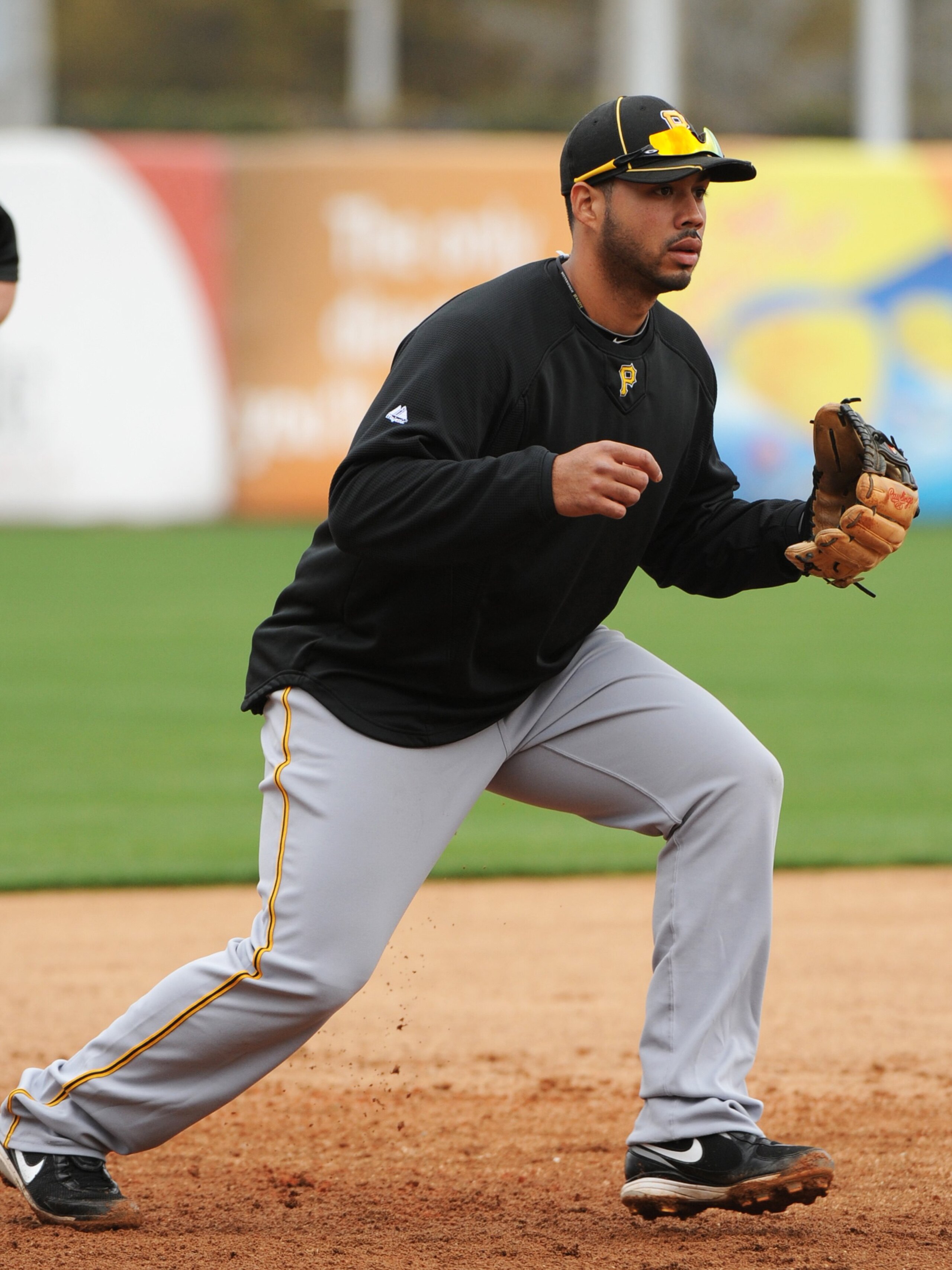 TAMPA, FL - MARCH 3: Infielder Pedro Alvarez #17 of the Pittsburgh Pirates takes infield practice before play against the New York Yankees on March 3, 2010 at the George M. Steinbrenner  Field in Tampa, Florida. (Photo by Al Messerschmidt/Getty Images)