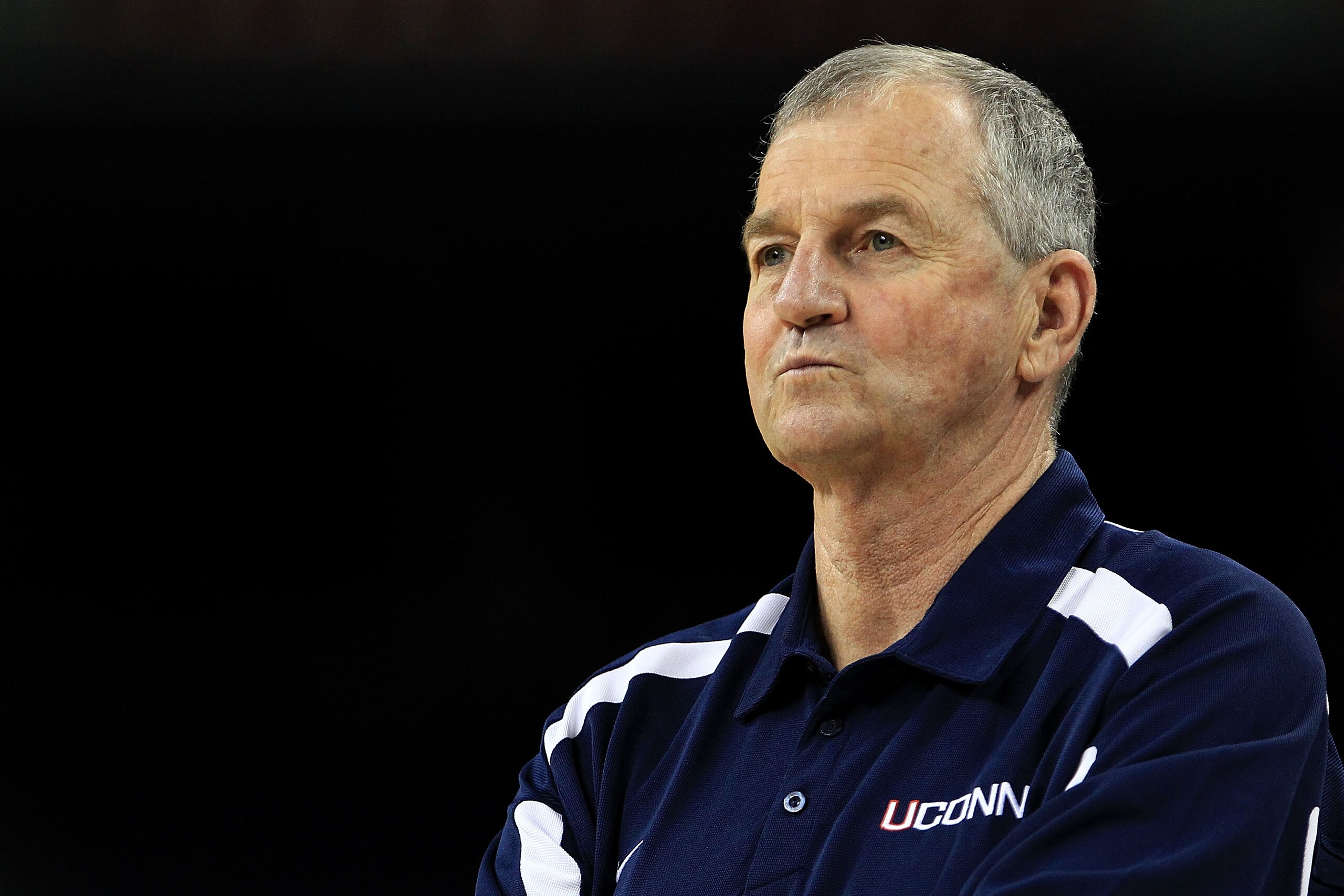 HOUSTON, TX - APRIL 01:  Head coach Jim Calhoun of the Connecticut Huskies looks on during practice prior to the 2011 Final Four of the NCAA Division I Men's Basketball Tournament at Reliant Stadium on April 1, 2011 in Houston, Texas.  (Photo by Streeter